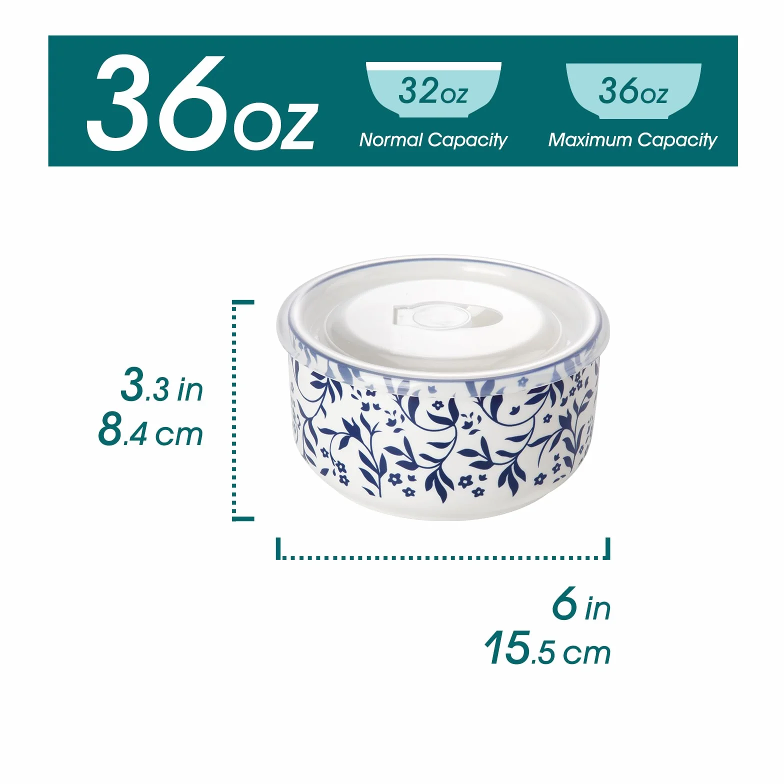 vancasso Miska do sałatki z pokrywką, 4-częściowa, 1080 ml, ceramiczne, miski na zupę, niebiesko-białe, miska z pokrywką na musli, sałatę, zupę, ramen