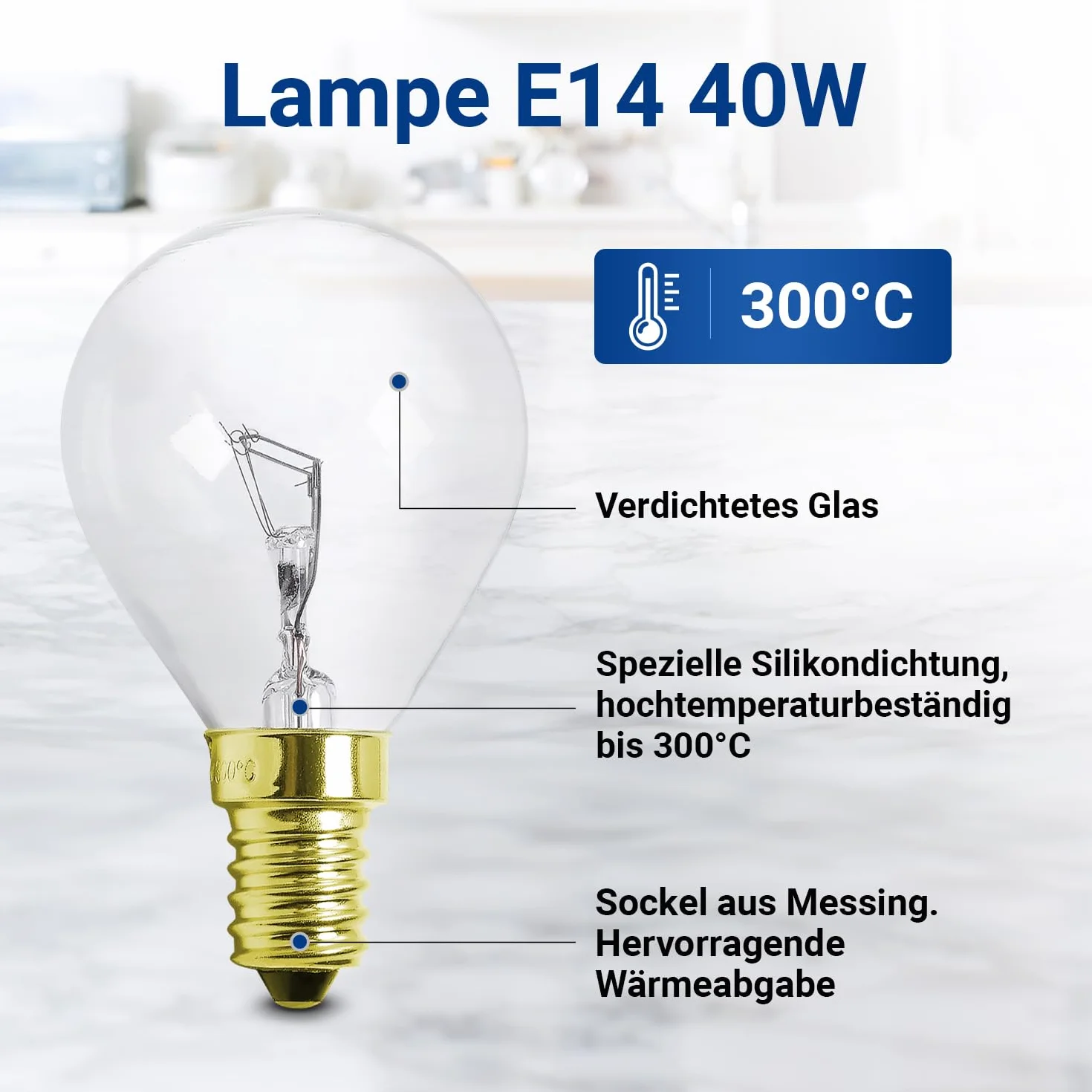 VIOKS Żarówka E14 40 W, 230 V, 300 °C, 45 mm, Ø 77 mm, do piekarnika Neff Bosch, Siemens piekarnika, lodówki, kuchenki mikrofalowej - lampa do piekarnika E14, żarówka i lampa, okap kuchenny