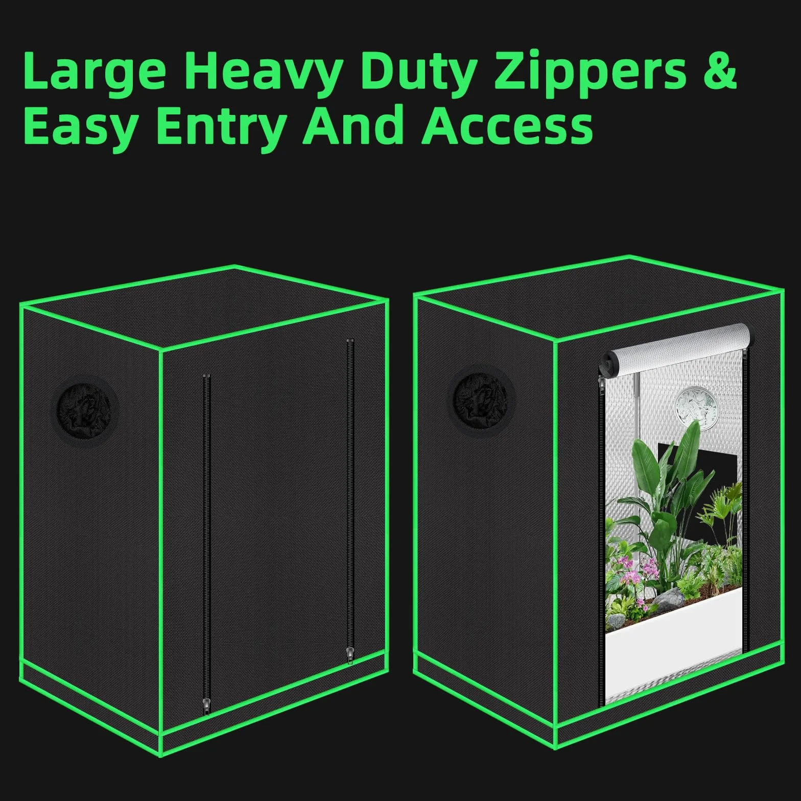 55 x 40 x 65 cm Grow Tent z okienkiem obserwacyjnym, wanną podłogową, oknem wentylacyjnym i przepustem kablowym (czarny, poliester)