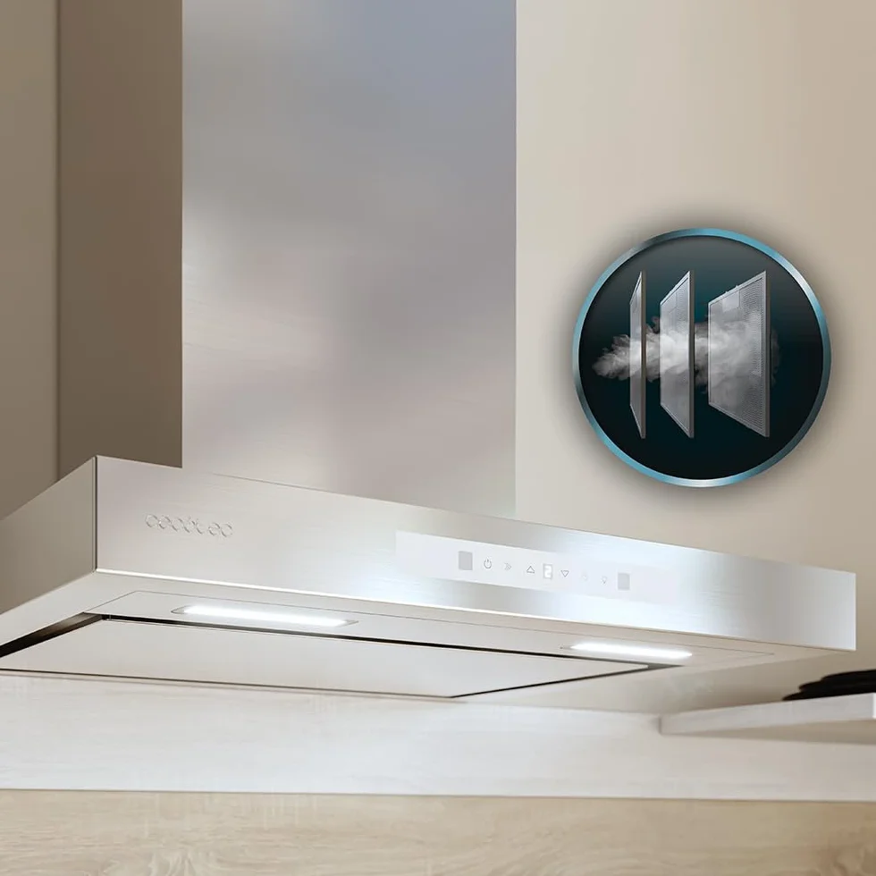 Cecotec Okap kuchenny 90 cm Bolero Flux TT 608000 A++ 210 W stal nierdzewna przepływ powietrza 800 m3/h Touch LED