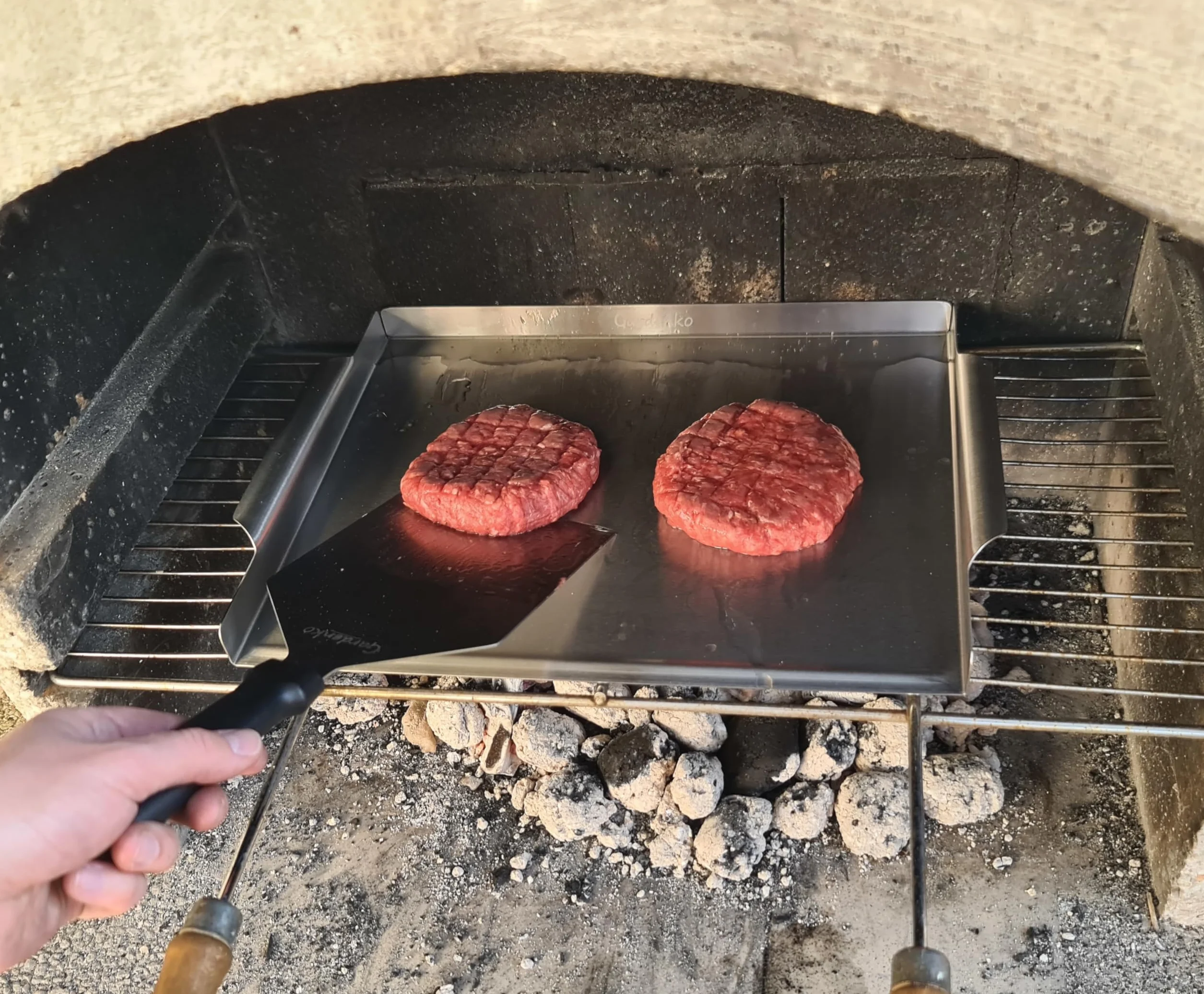 Płyta grillowa ze stali nierdzewnej 40x29 cm, Solidna taca na grilla do burgerów, mięs, warzyw, Plancha do grilla węglowego, 1 kg