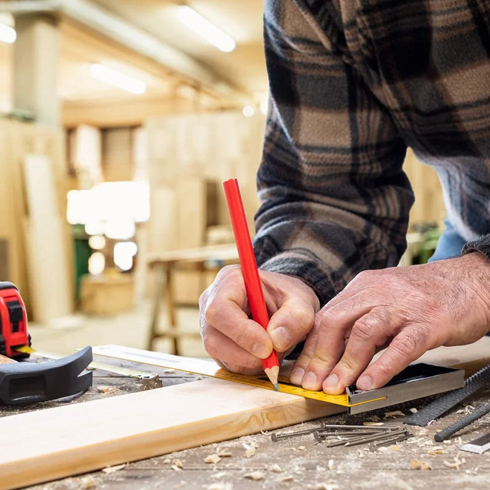 Greensen Ołówek Stolarski 72 Sztuki, Średni 0,5 mm, Czerwony Tusz, Drewniany Ołówek do Obróbki Drewna, Znakowania Materiałów Budowlanych, DIY Projektów