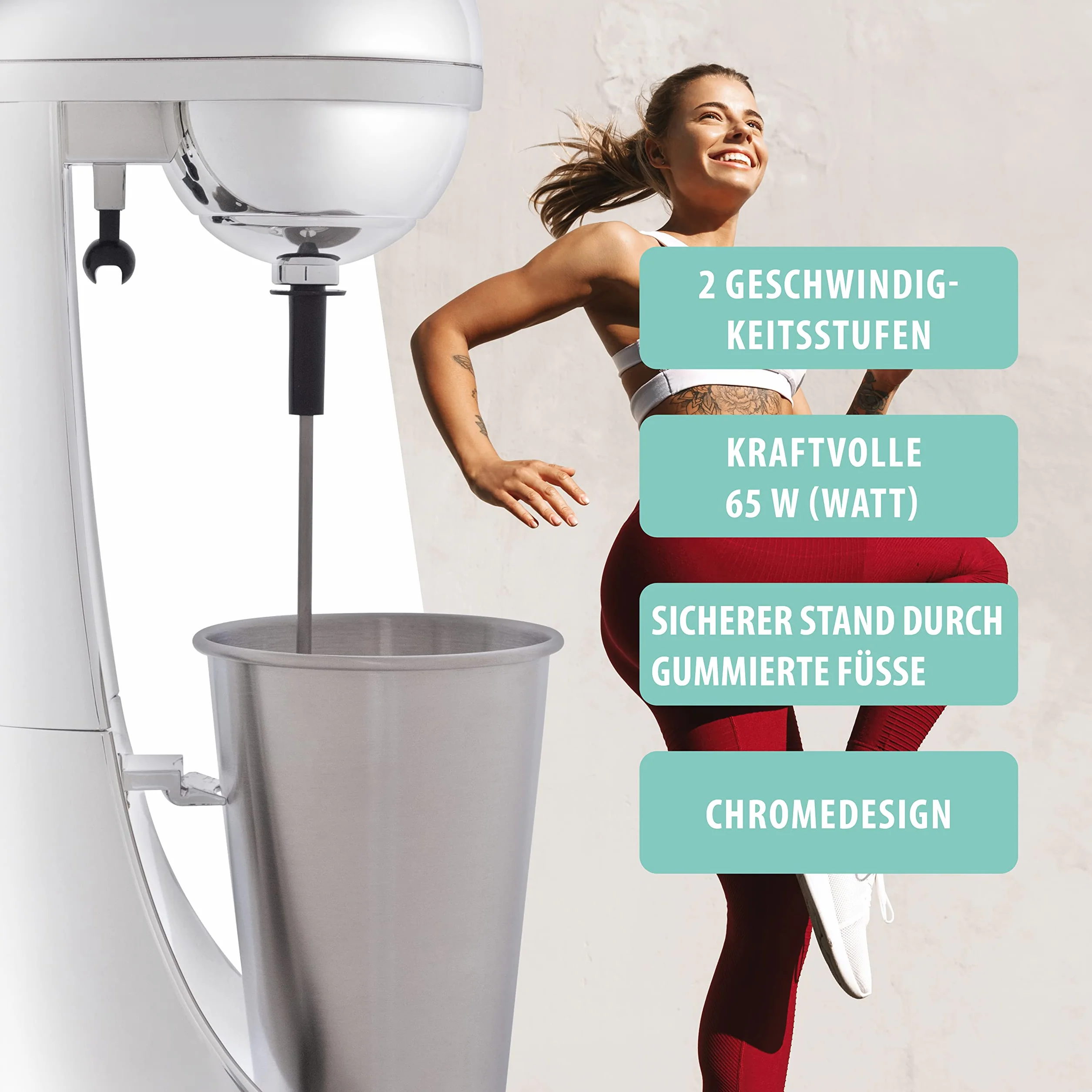 Clatronic® Mikser barowy i spieniacz do mleka | Smoothie Maker | pojemnik ze stali nierdzewnej 650 ml | praktyczny uchwyt na kubek | mikser | 2 poziomy prędkości | mocny silnik 65 W | Chromdesgin | BM