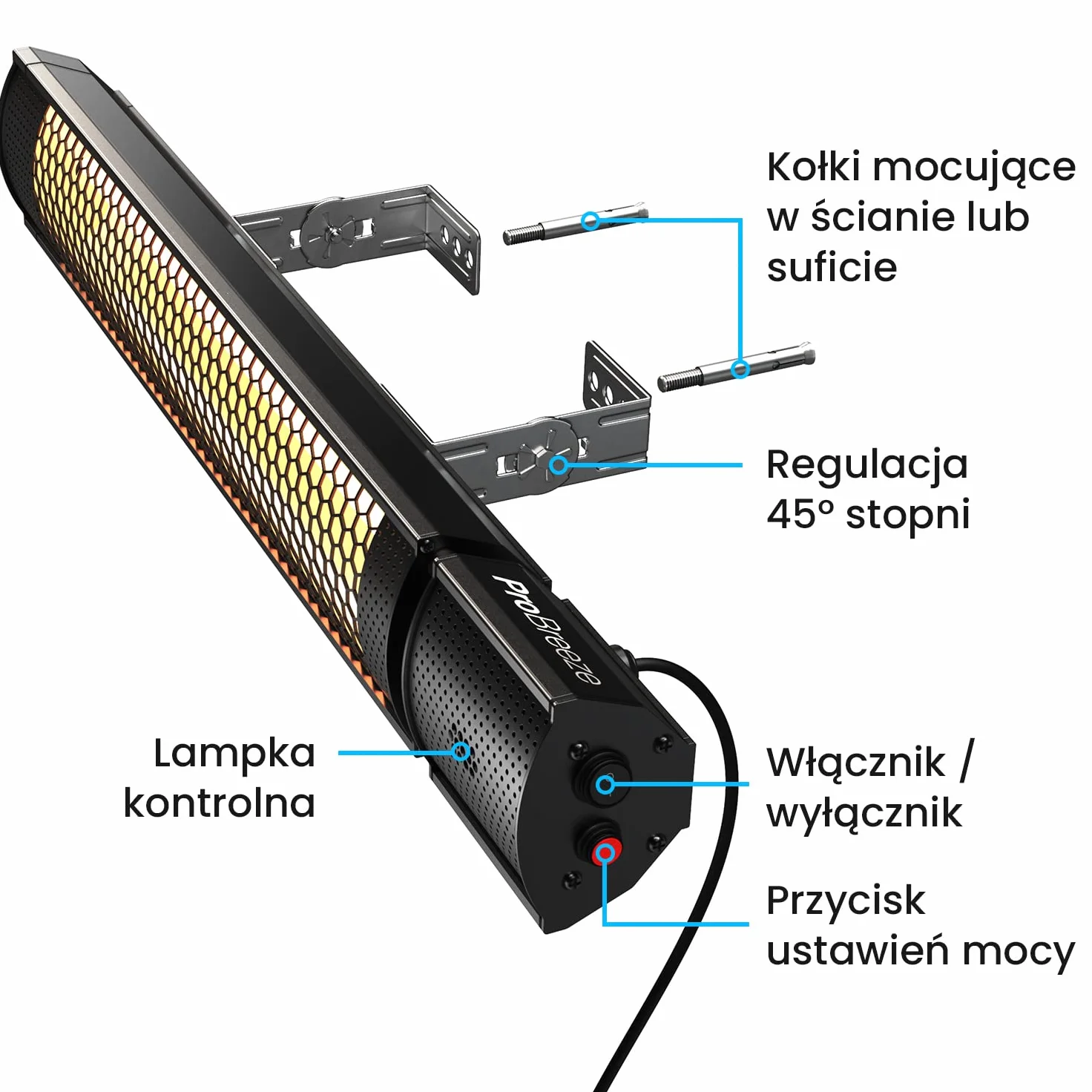 ProBreeze Grzejnik na Podczerwień Promiennik Ciepła, Pionowy z Pilotem Zdalnego Sterowania, Elektryczny na Taras Balkon Kemping, Naścienny Kolumnowy, Wodoodporny, 1000W 2000W
