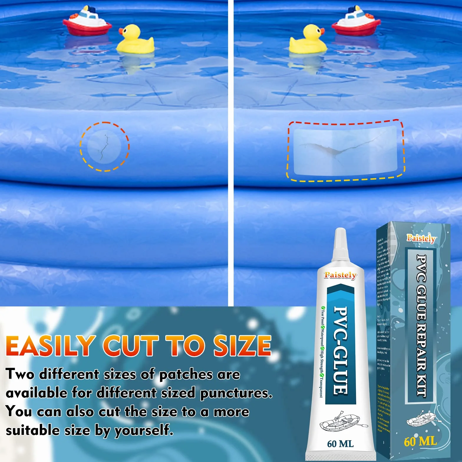 Paddling Pool Repair Kit，Ulow - Set di riparazione per gommoni Sup per piscina Zestaw naprawczy do basenu, odporny na s髄, gor?c? wod? i dzia?anie promieni UV