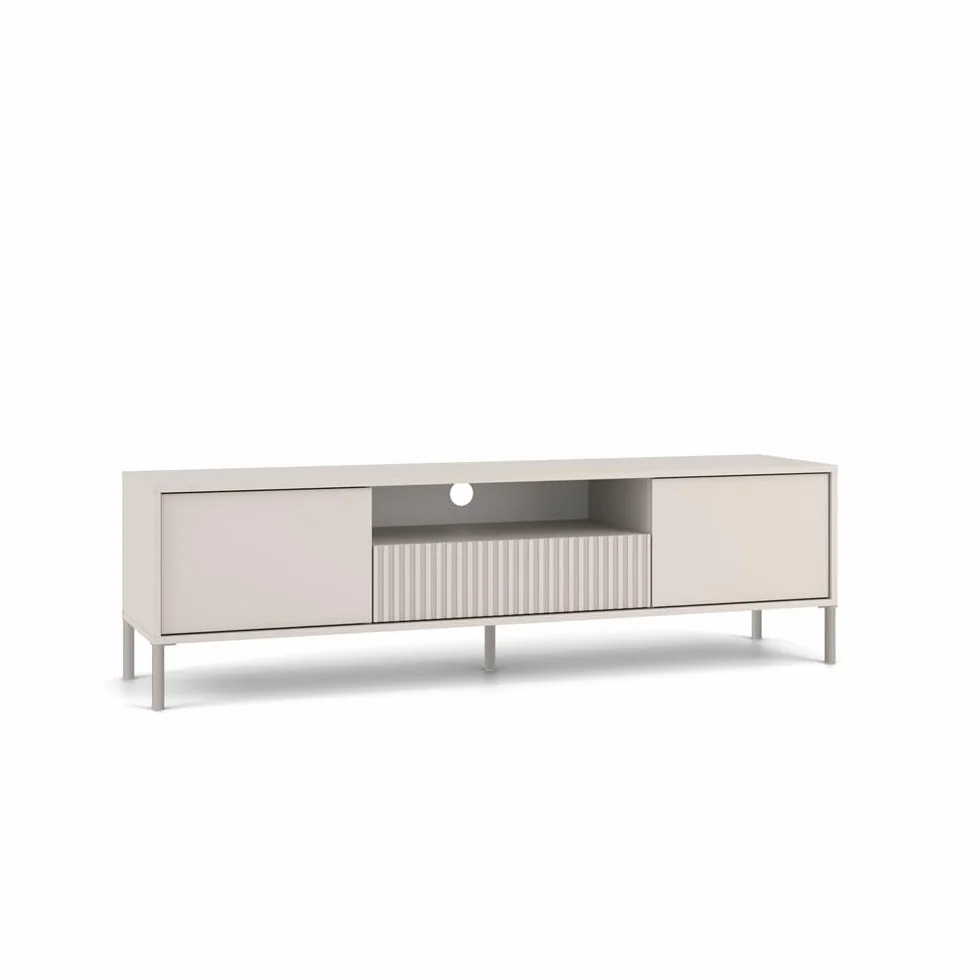 ADGO – Szafka RTV – Kaszmir – 164 x 47 x 40 cm (szer. x wys. x głęb.) – Szafka pod Telewizor z Szufladą, Drzwiczkami i Półką do Salonu – Ryflowany Front – Model KAMARO 160