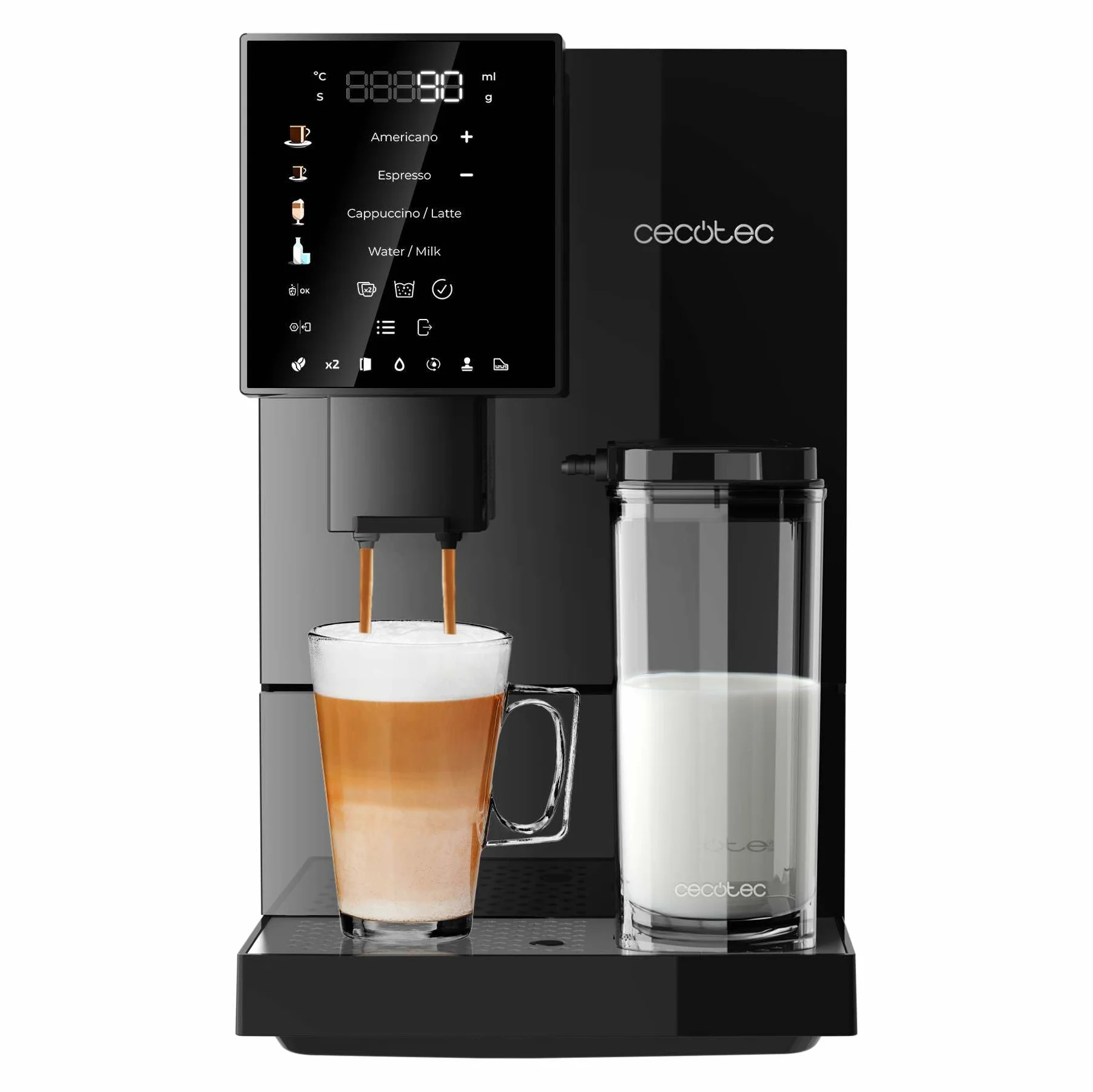 Cecotec Superautomatyczny ekspres do kawy Cremmaet Compactccino Black, 19 bar, system Thermoblock, świeżo zmielone ziarna z Plug&Play, 150 g, zbiornik na wodę 1,1 l, 400 ml mleka