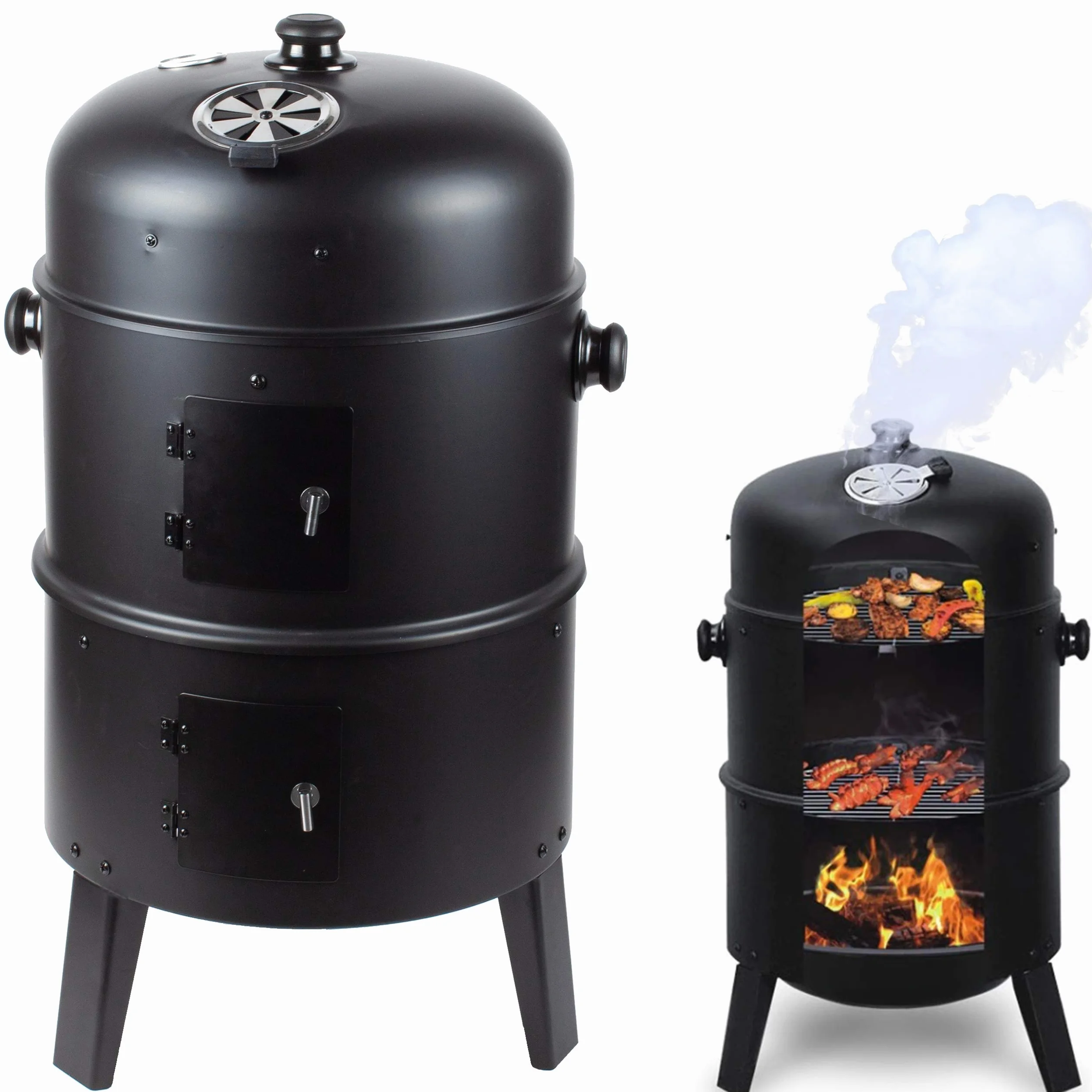 GrillMaster Grill Węglowy SmokeHouse GM8000 + Wędzarnia + Termometr, Ogrodowy, Wędzenie, Gotowanie na Parze, Dwie Misy, Funkcja Paleniska