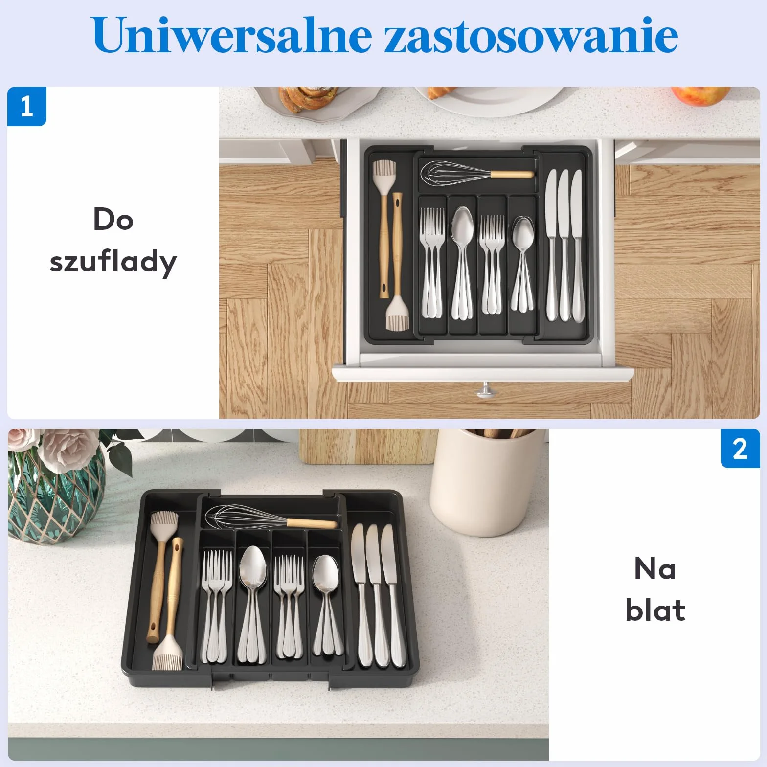 Lifewit Pojemnik na sztućce do szuflad rozszerzalny organizer kuchenny 30,9 cm czarny
