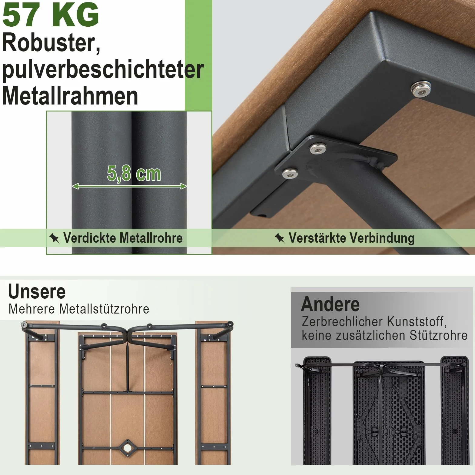 COSTWAY Zestaw do namiotu piwnego 183 cm, stół piwny o wyglądzie drewna, stół piwny z blatem HDPE, otworem na parasol i metalową ramą, zestaw mebli do siedzenia do ogrodu, na taras, podwórko (brązowy)