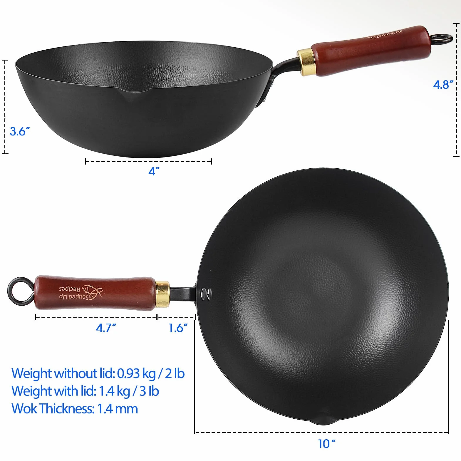 Souped Up Recipes Wok ze stali węglowej 25 cm do kuchenek indukcyjnych gazowych z pokrywą