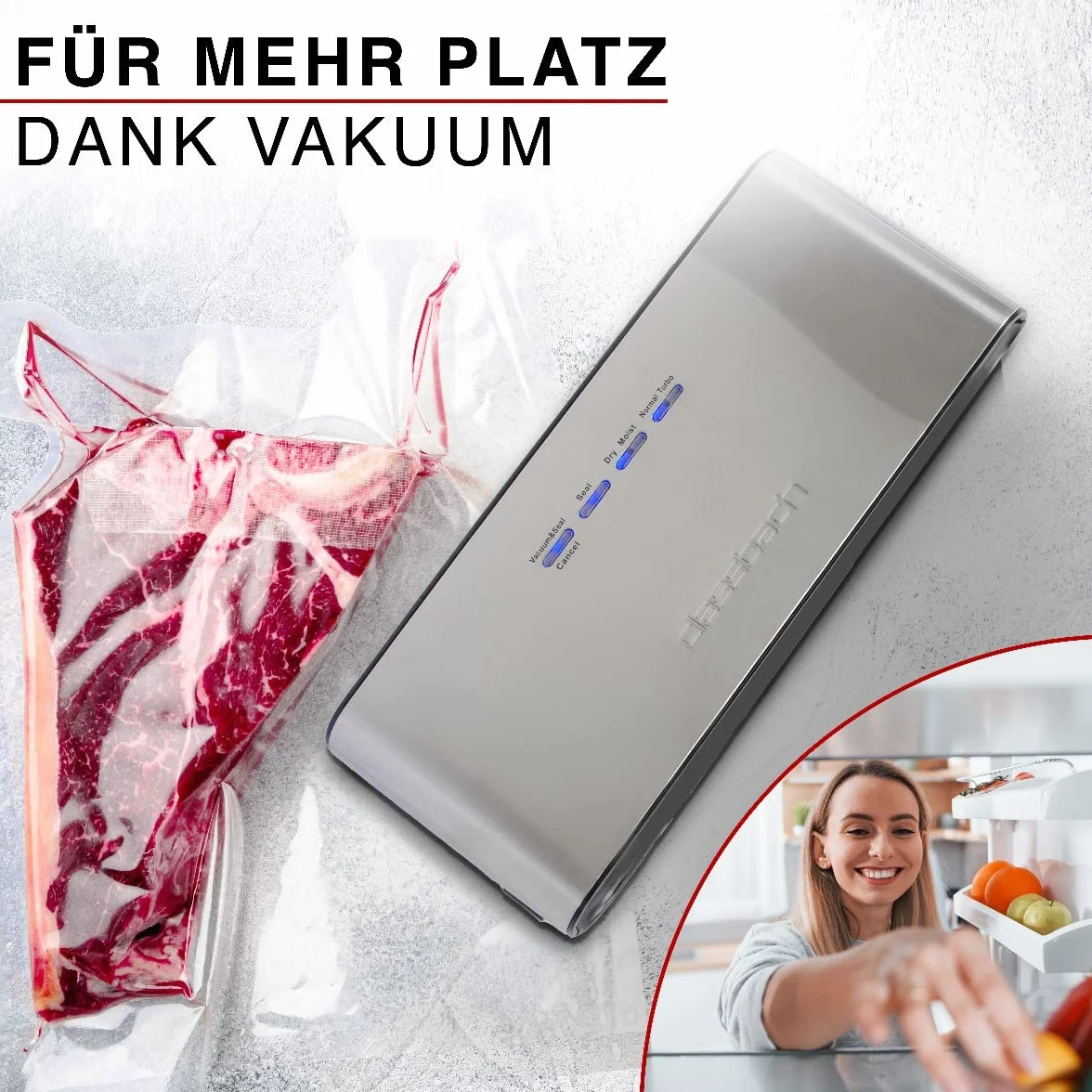 C-VK 4000 Vacuum Sealer/Vacuum Sealer/Film Welding Machine for Sous Vide 8x Longer Fresh 18 Professional Food Storage Bags Included Stainless Steel Casing