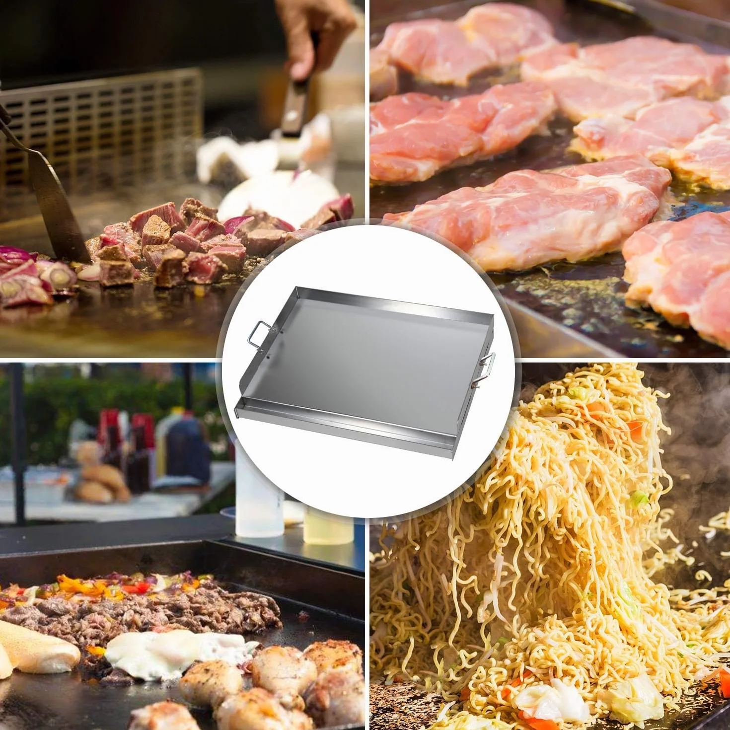 Płyta grillowa z stali nierdzewnej | 54x41x8 cm | uniwersalna deska BBQ, plancha 2 mm, pasująca do grilla gazowego i na węgiel