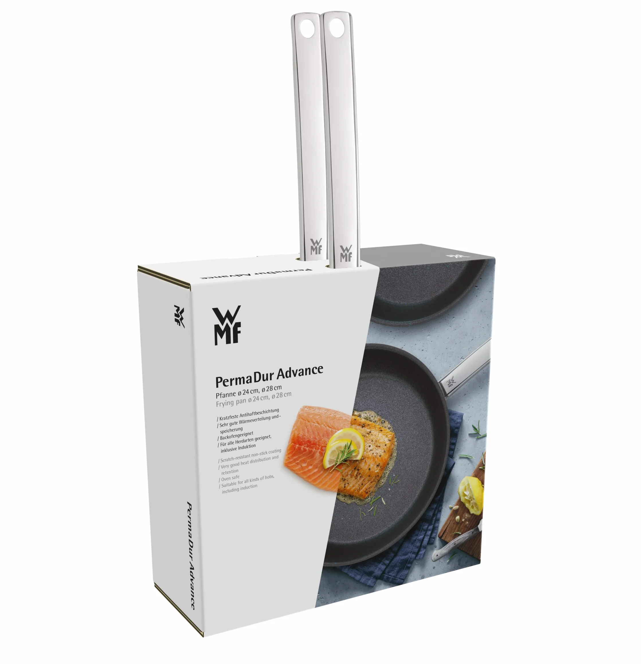 WMF Permadur Advance 2-częściowy zestaw patelni indukcyjnych 28 + 24 cm stal nierdzewna Cromargan
