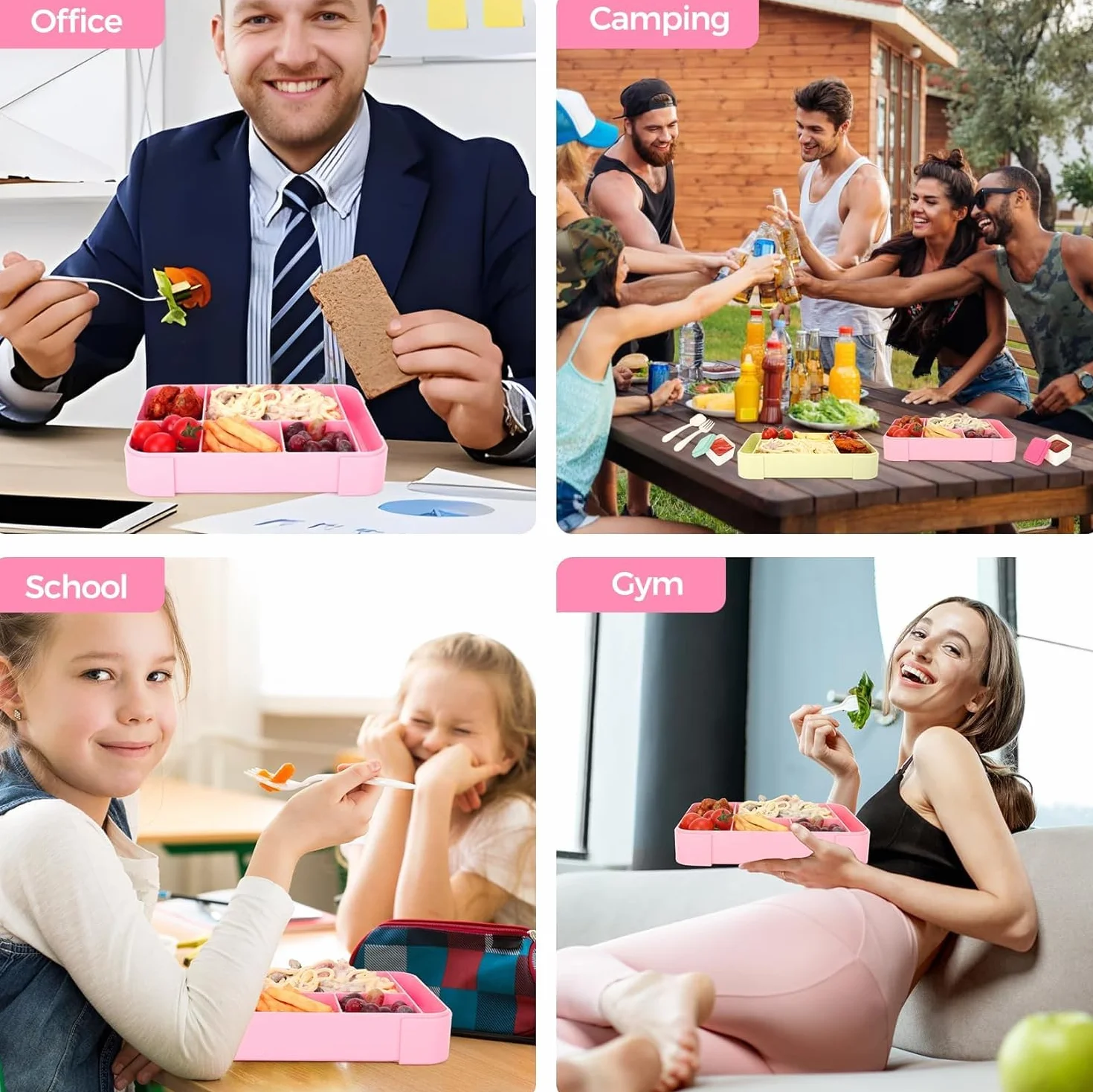 WECUTE Pudełko śniadaniowe dla dzieci, 1330 ml Bento Box Pudełko na lunch dla dzieci i dorosłych z 5 przegródkami i sztućcami Plastikowe pudełko na lunch pudełko na żywność bez BPA, do mikrofalówki