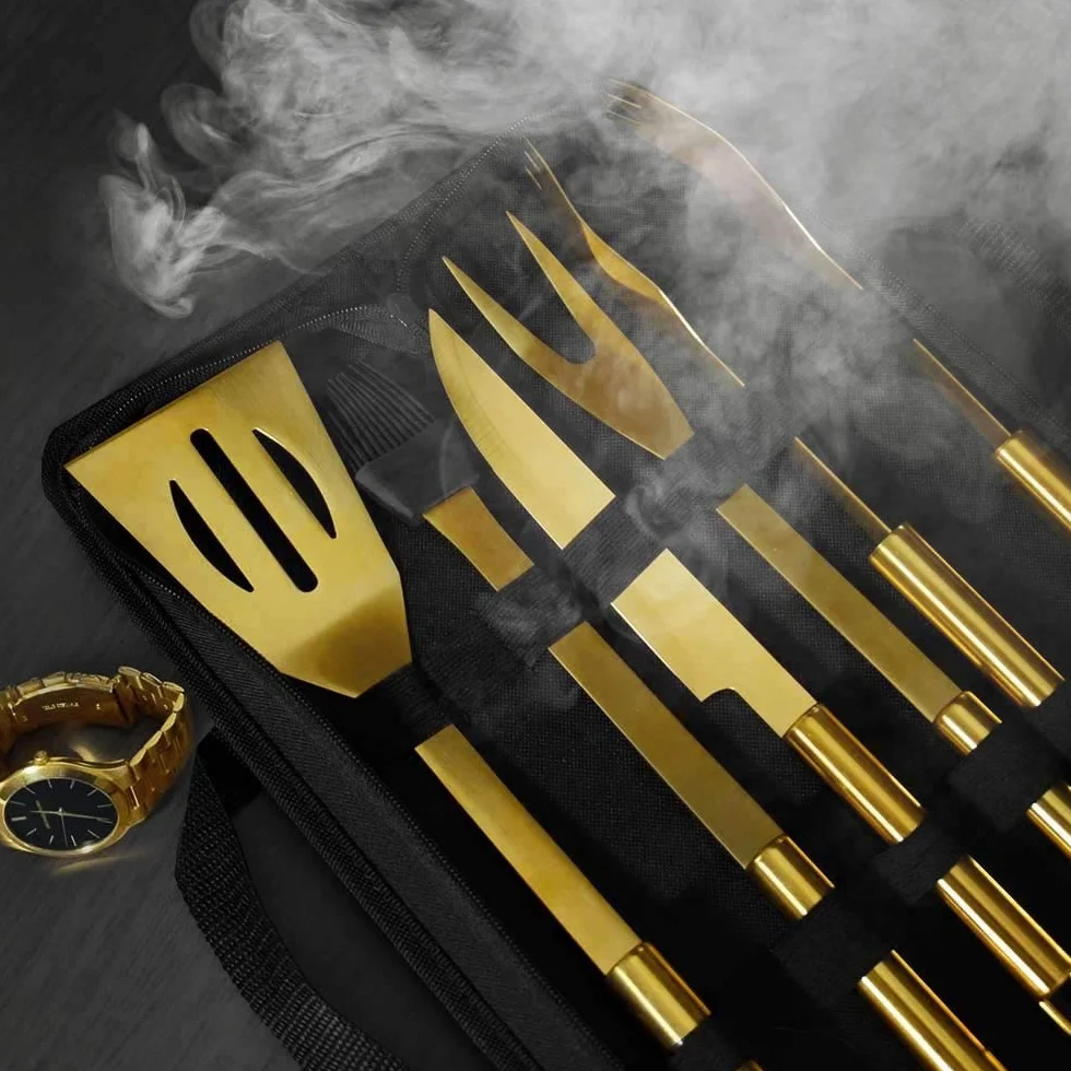 Mikamax – Millionaire BBQ Tools – Zestaw do grilla 5 szt. – Zestaw Narzędzi Do Grilla – Zestaw Akcesoriów Do Grilla Z Etui – Zestaw Naczyń Do Grilla – Akcesoria Do Grillowania BBQ – Zestaw Do Grillowania Dla Szefów Kuchni, Na Kemping, W Kuchni, Na Przyjęc