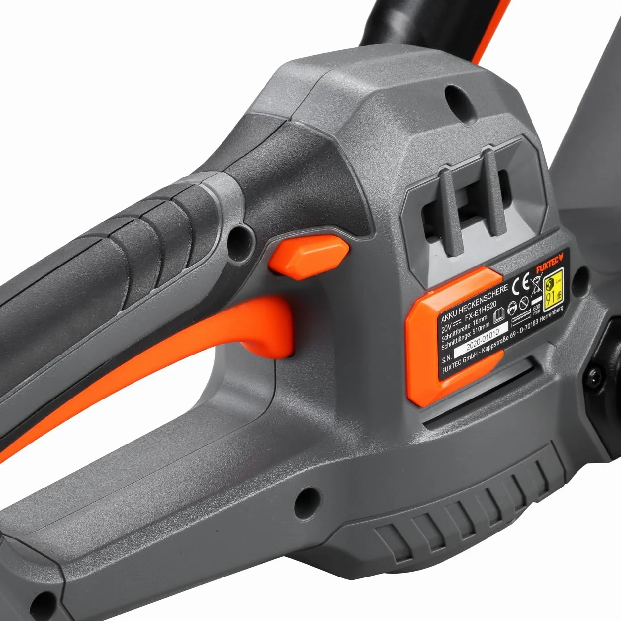 FUXTEC nozyce do zywoplotu 20 V z akumulatorem FX-E1HS20 Elektryczne nozyce do zywoplotu z akumulatorem litowo-jonowym i ladowarka - dlugosc ciecia 52 cm