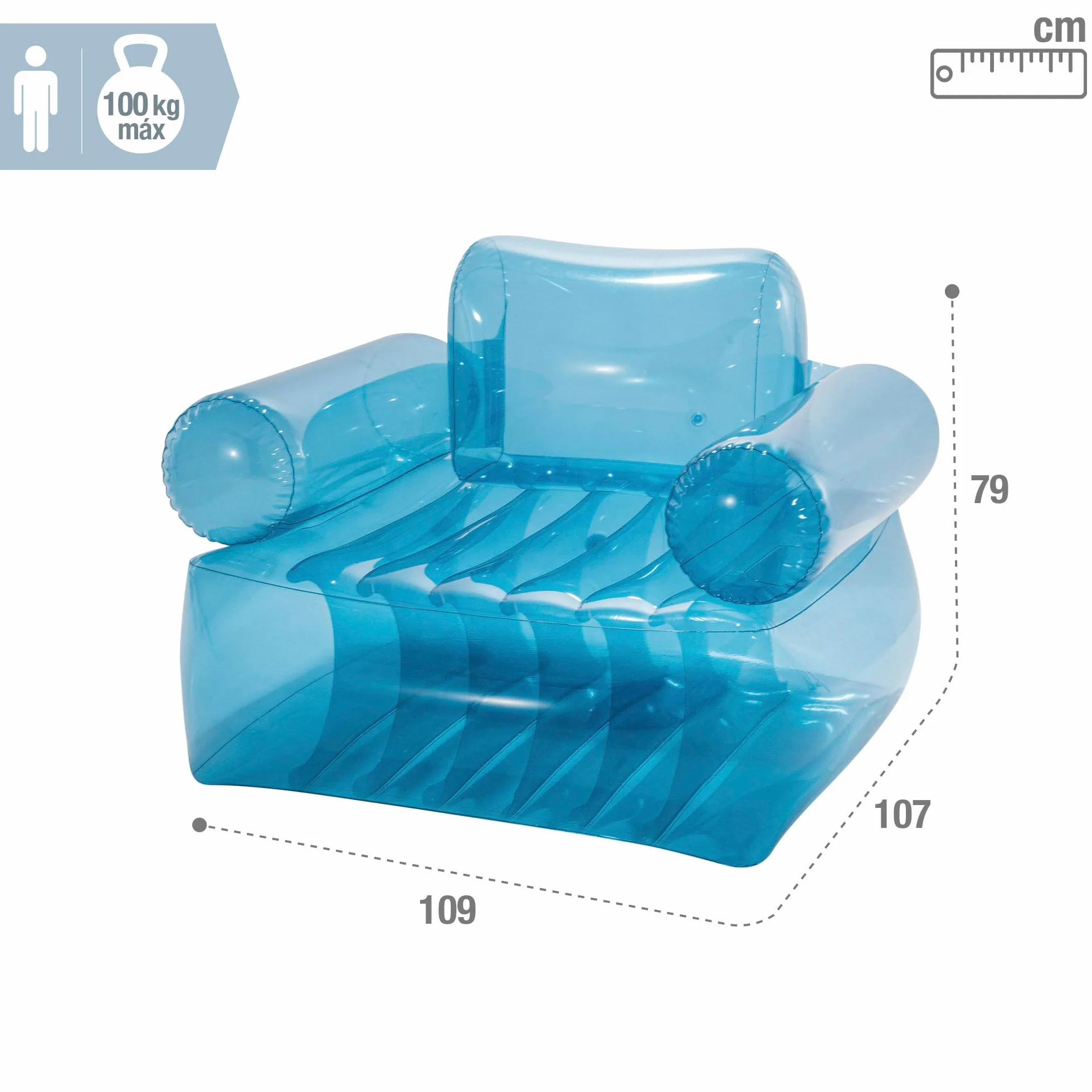 Intex Przezroczysty niebieski fotel, wymiary po nadmuchaniu: 109 cm x 107 cm x 79 cm (66503NP)