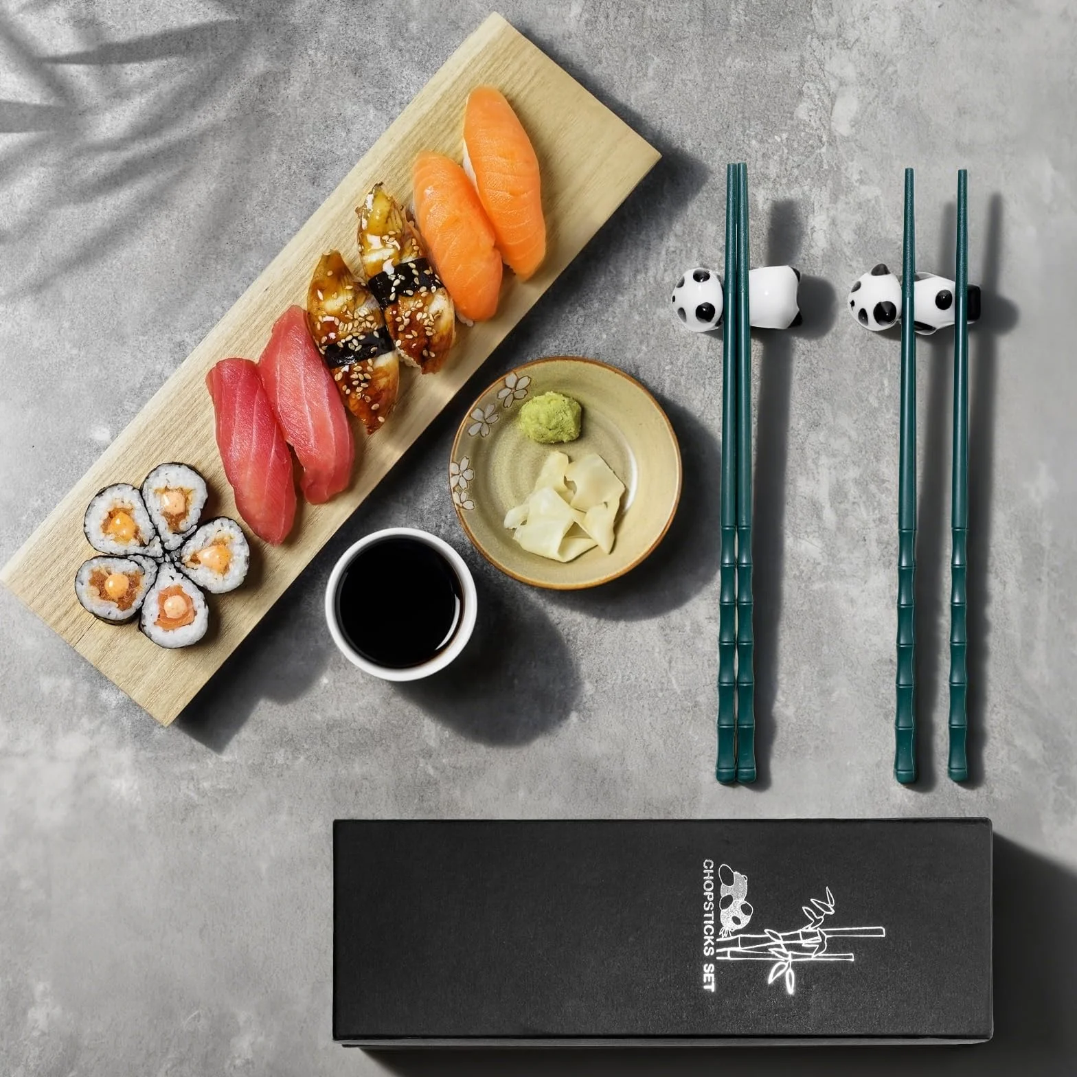 Zestaw pałeczek do sushi Panda 2 pary bambusowe z uchwytami pudełko prezentowe