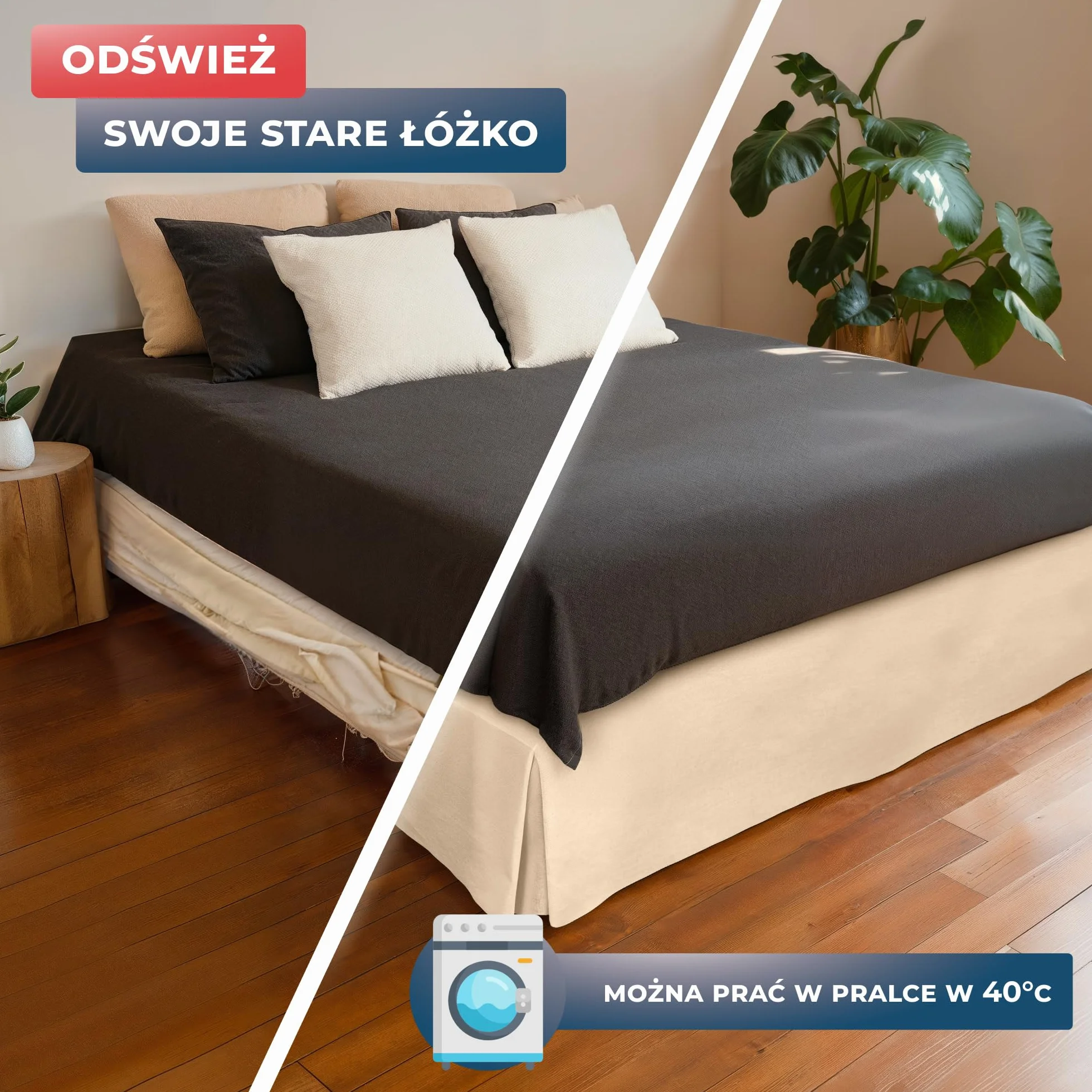 Wrappybag Falbana na Łóżko Pokrowiec na Stelaż 140 x 200 cm - Długi do Samej Podłogi – Odnawia i Chroni Stelaż – Kolor Bezowy – 8 Dostępnych Rozmiarów