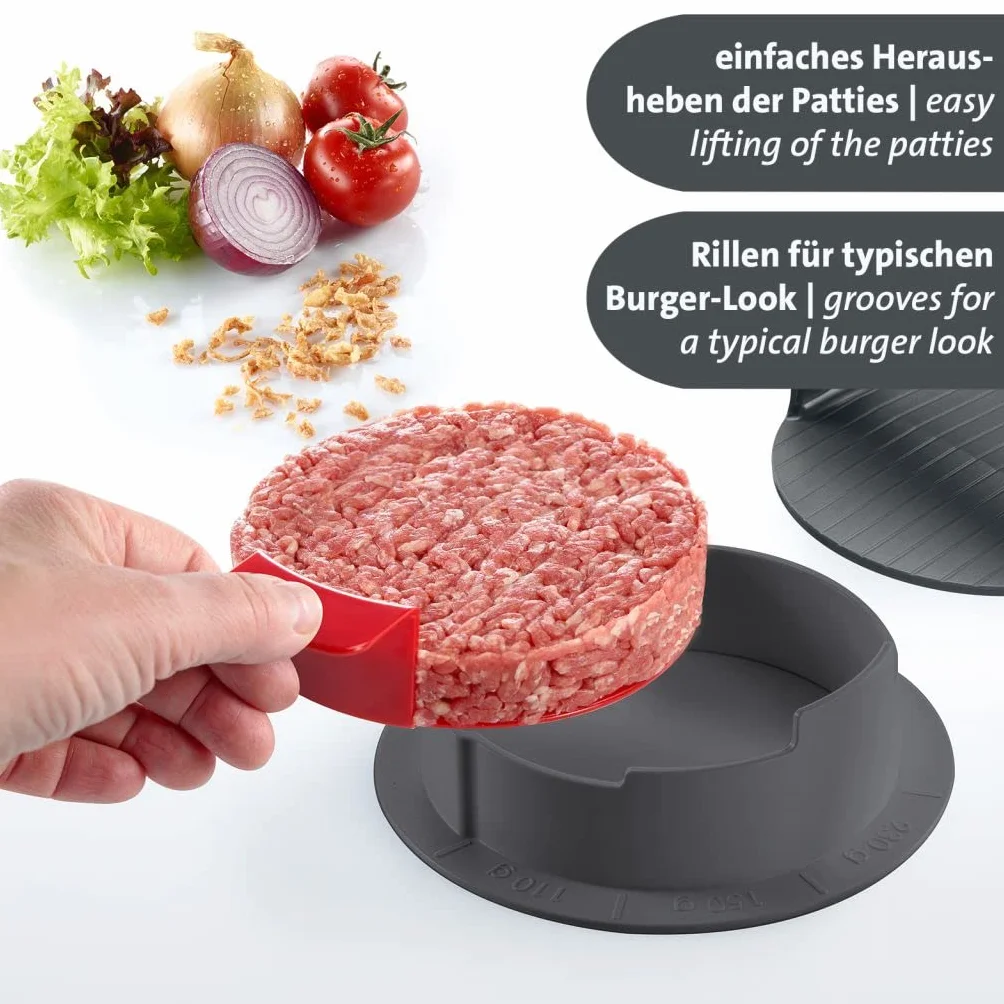 Westmark Prasa do burgerów VARIO PLUS – solidna prasa do hamburgerów, regulowana wielkość poszczególnych hamburgerów, czysta aplikacja, również do hamburgerów wegańskich – ABS