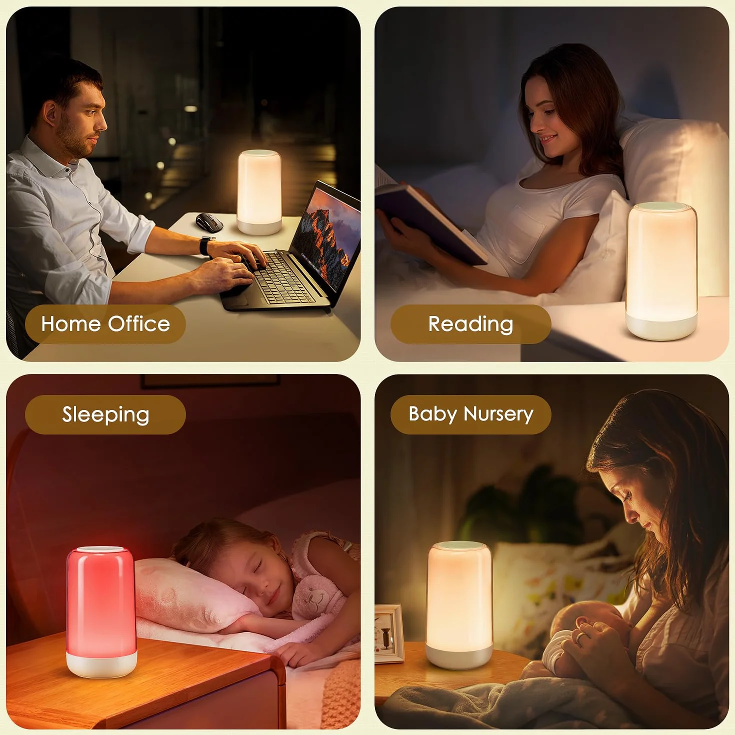 Lampka nocna do sypialni, 10 poziomów + 16 kolorów RGB, ściemnialna, dotykowa lampka nocna, 1200 mAh akumulatorowa lampka nocna