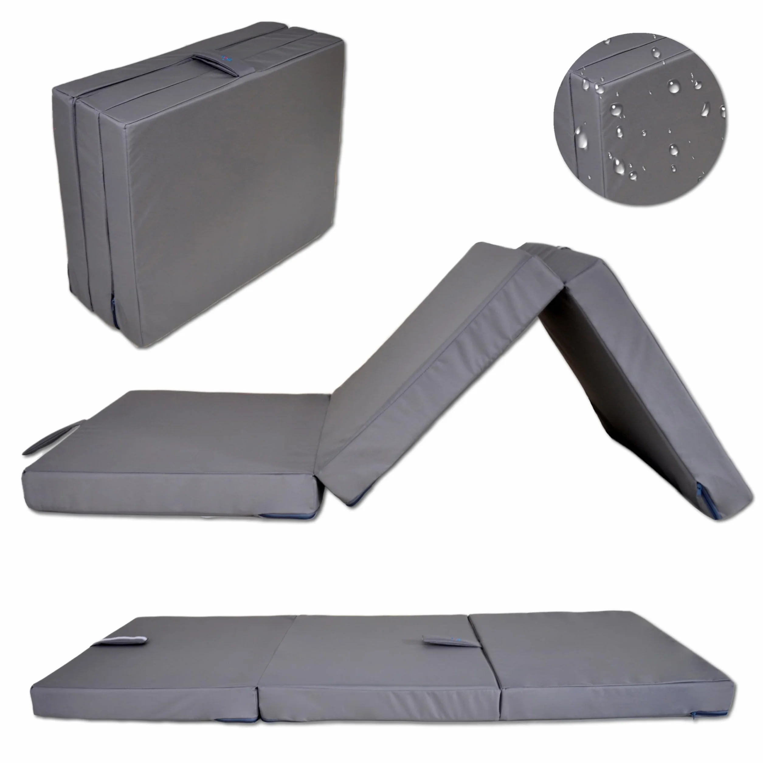 Składany materac 200x60x10 cm Wodoodporny Materac Kempingowy, 3-częściowy, Łóżko polowe, dla gości, Materac podłogowy, Materac do spania, kolor szary