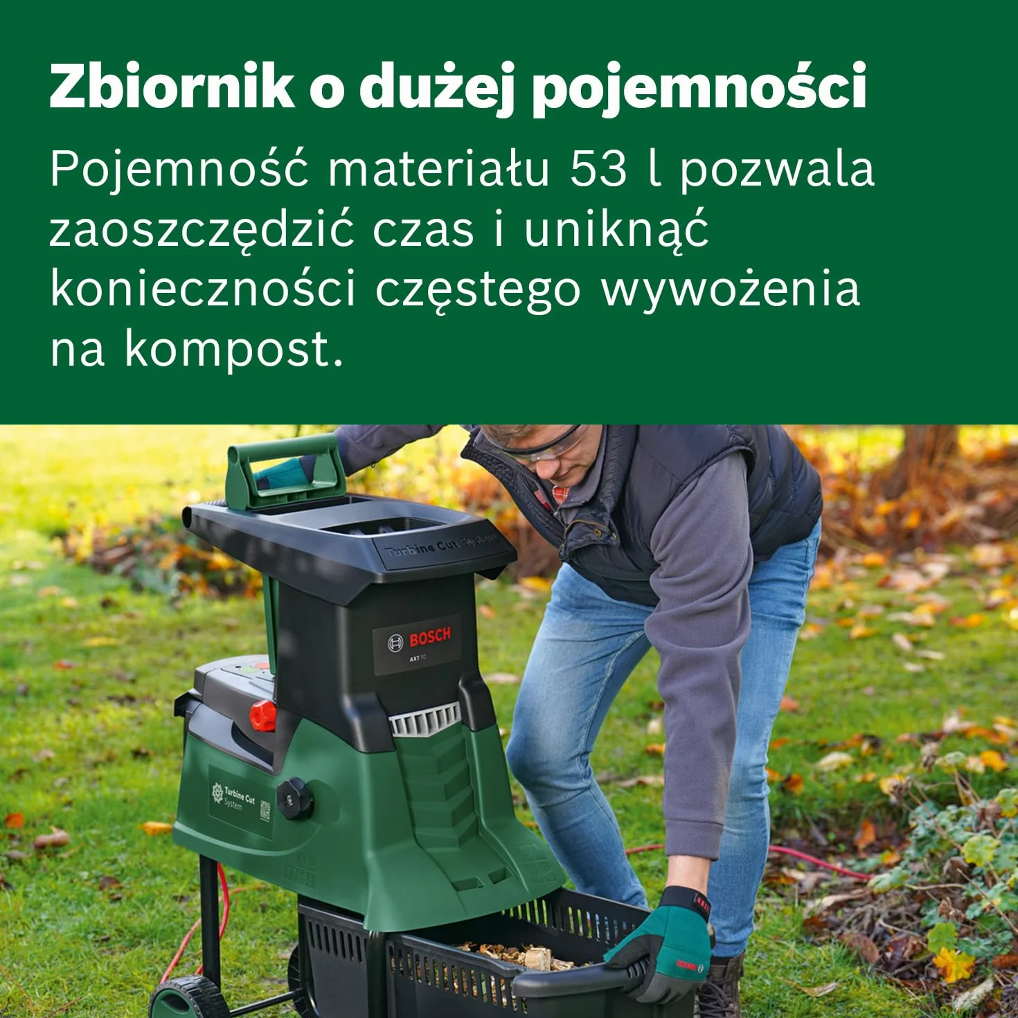 Bosch Rozdrabniarka ogrodowa Turbine Cut AXT 25 TC (2 500 W, do drewna i twardych odpadków ogrodowych, zawiera rękawice ogrodowe, zintegrowany zbiornik o pojemności 53 l) – Amazon Edition