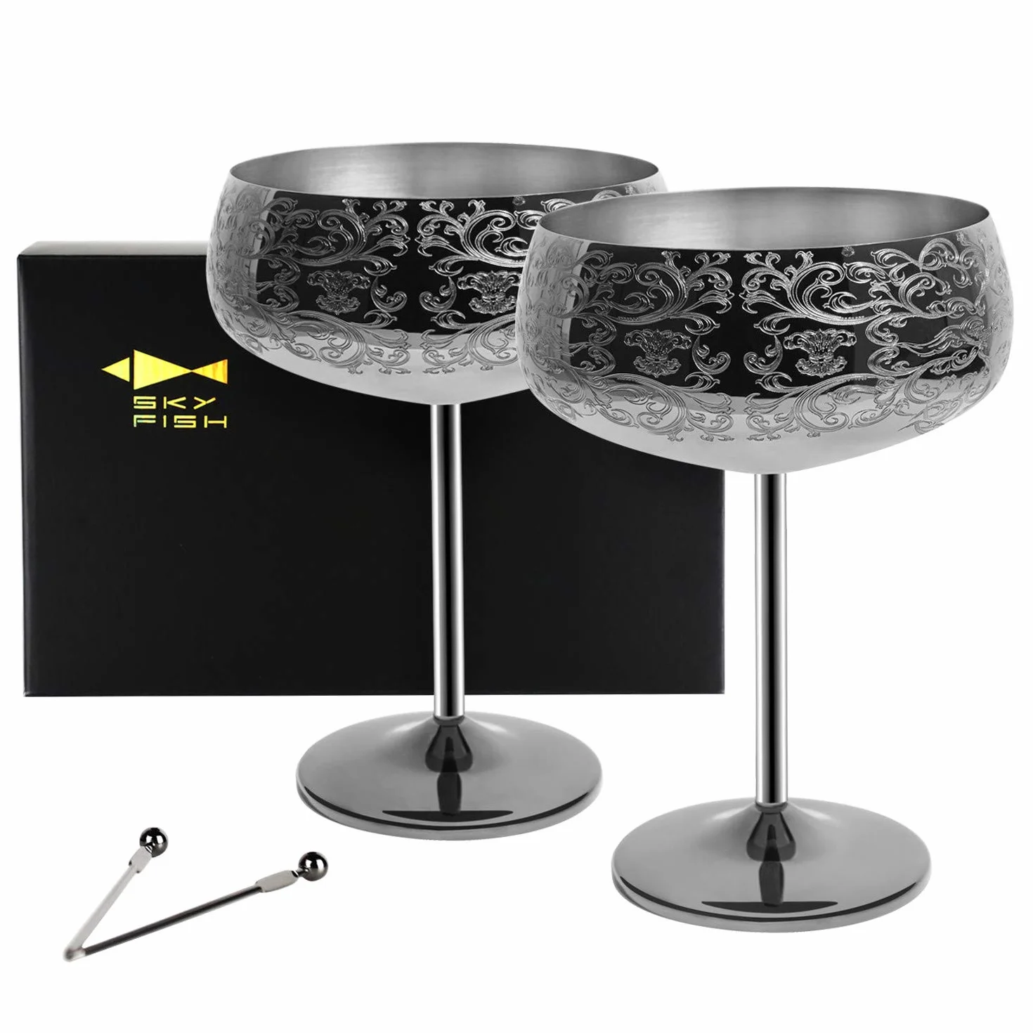 SKYFISH Kieliszek Koktajlowy Martini 400 ml Czarny Platerowany Kubek ze Stali Nierdzewnej Zestaw 2 Szt.
