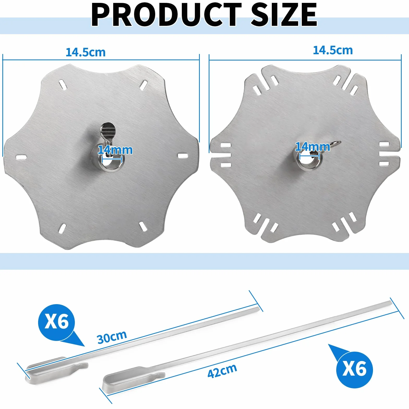 DBREAKS Rotisserie rożen ze stali nierdzewnej, zestaw do rożna obrotowego do Ø 14 mm, w zestawie 6 długich (41 cm) i 6 krótkich szpikulców (30 cm), uniwersalny rożen do grilla Rondell, zestaw do