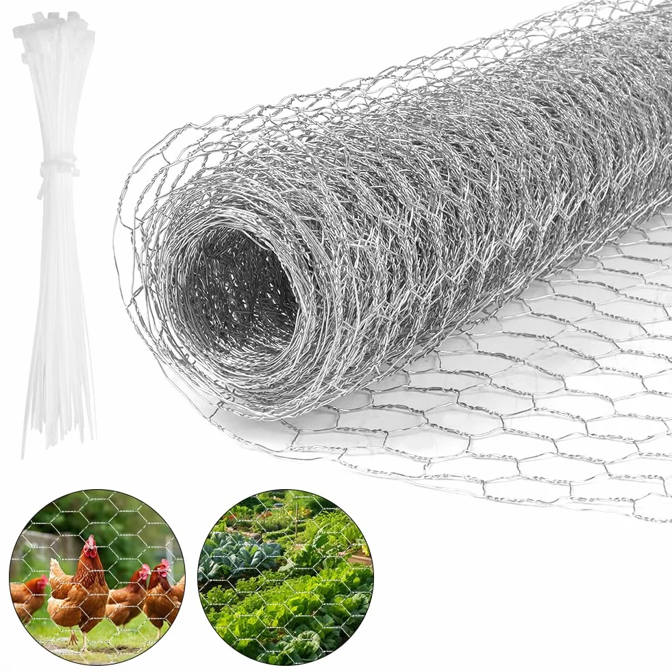 Flintronic Ocynkowana siatka metalowa, lekka siatka metalowa na drób, zwierzęta i rośliny, sześciokątna 25 mm, do ogrodzenia ogrodu i małych zwierząt, 50 cm x 10 m