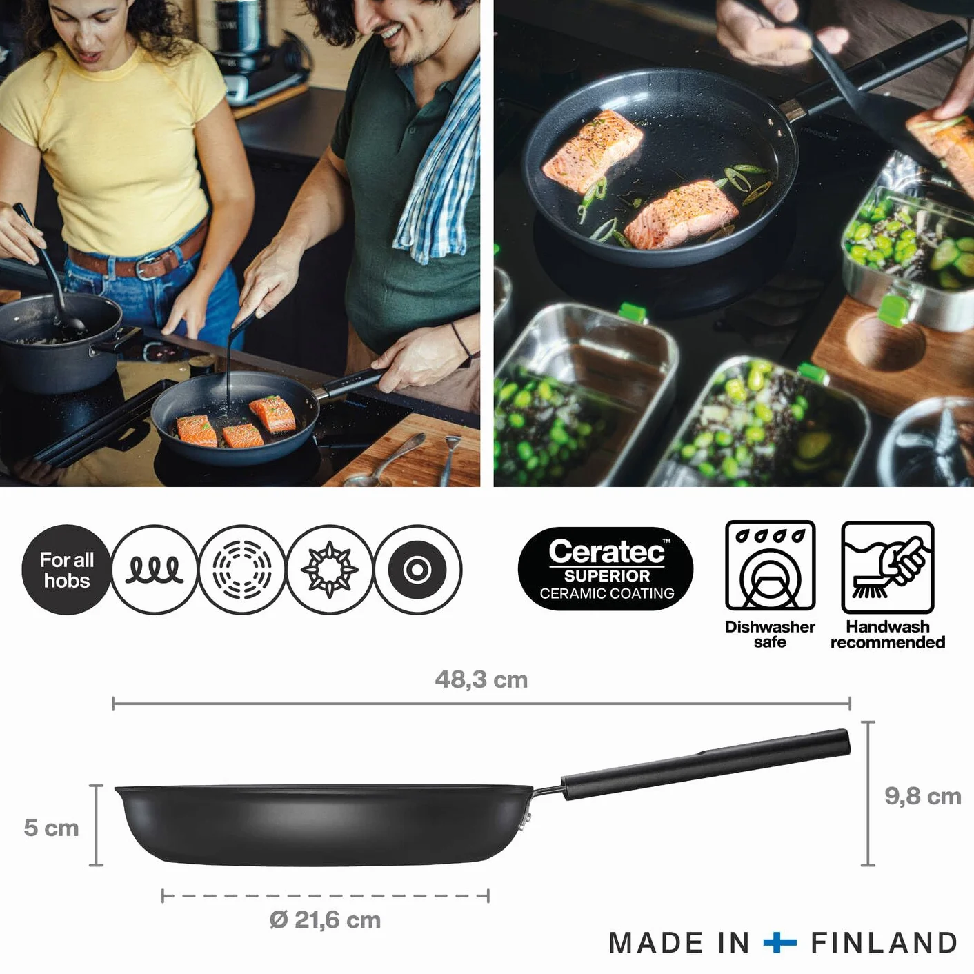 Fiskars Patelnia Hard Face 26 cm, nieprzywierająca, odporna na zarysowania, aluminium/plastik, czarna