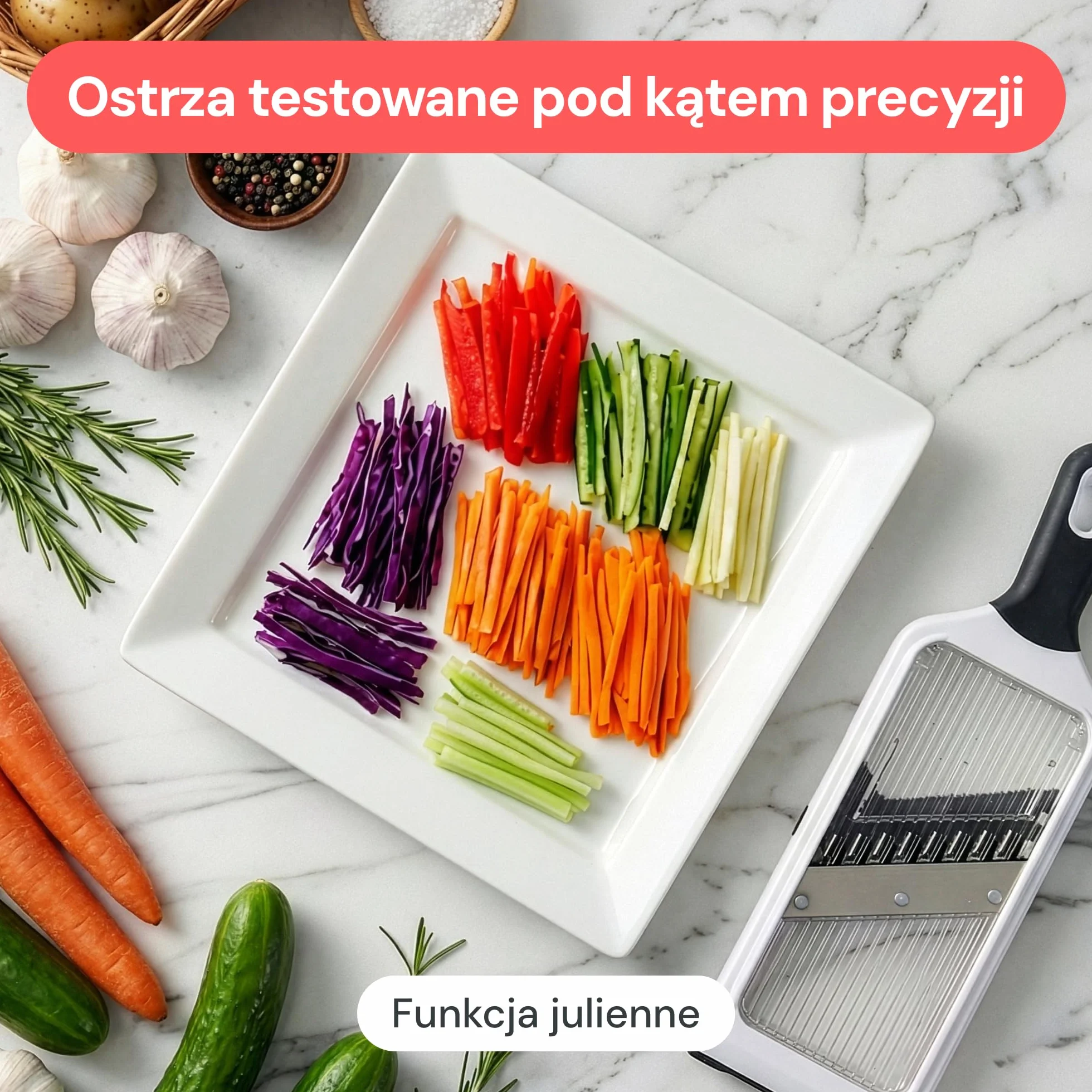 Fullstar 2-w-1 Mandolina i Julienne do Warzyw - 4 Regulowane Ustawienia Grubości - Krajalnica do Warzyw do Cebuli Ogórka Ziemniaków Marchewka Sałatka - Narzędzia i Gadżety Kuchenne
