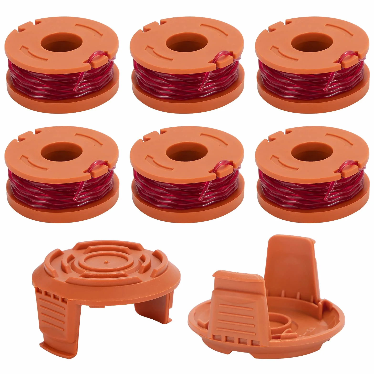 Żyłka zapasowa 1,65 mm, szpula do podkaszarki do trawy, szpula żyłki 3,05 m, kompatybilna z Worx WA0010, 6 szpul, 2 nasadki