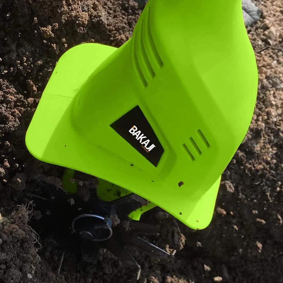 BAKAJI Elektryczna motyka ogrodowa 20 V 4000 mAh z 2 ostrzami 15 cm, szerokość robocza 10 cm, prędkość 250 obr./min, ergonomiczny uchwyt, do uprawy ogrodu