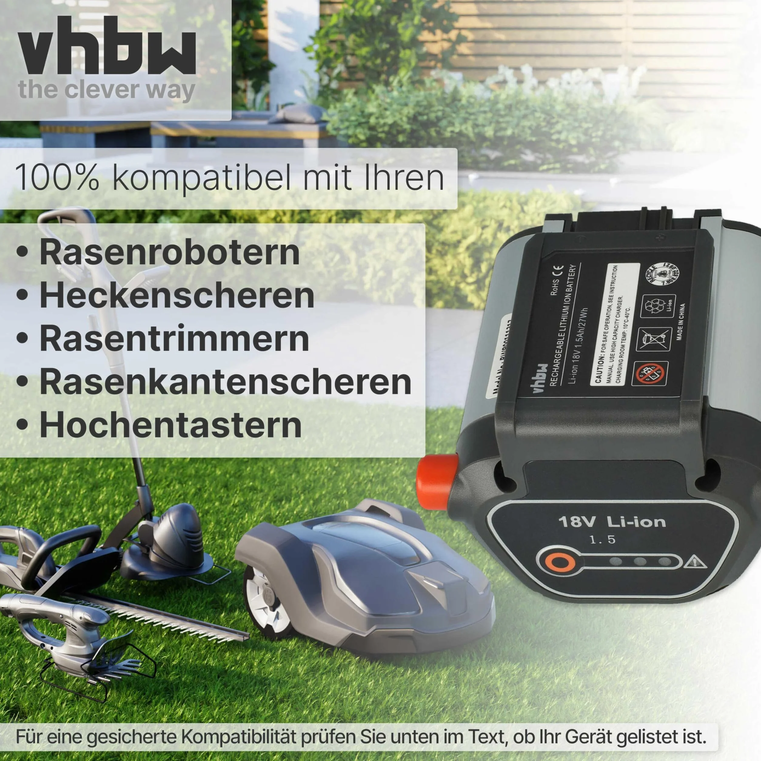 vhbw akumulator pasujący do kosiarki akumulatorowej Gardena PowerMax Li-18/32 i Allround dmuchawy AccuJet Li-18 jak BLi-18 (9840-20, 9839-20) - (Li-Ion, 1500 mAh, 18 V)