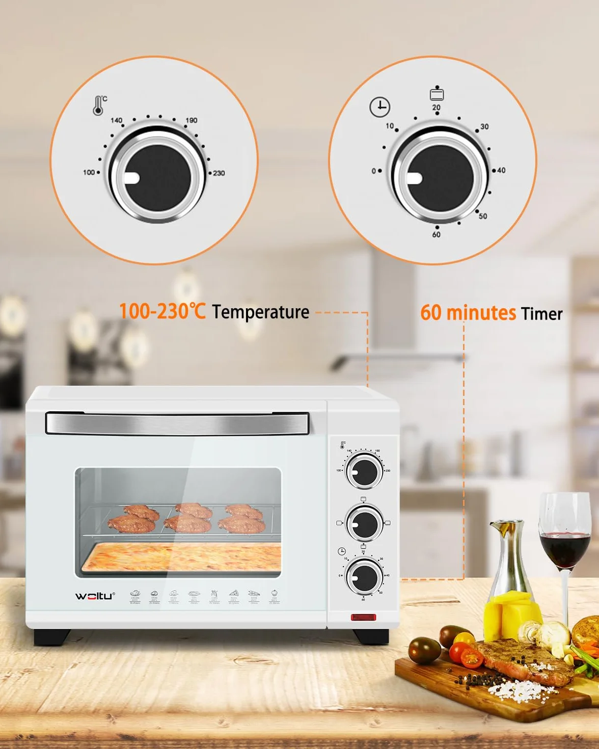 WOLTU mini piekarnik 20 litrowy 1400W biały z timerem 100-250°C