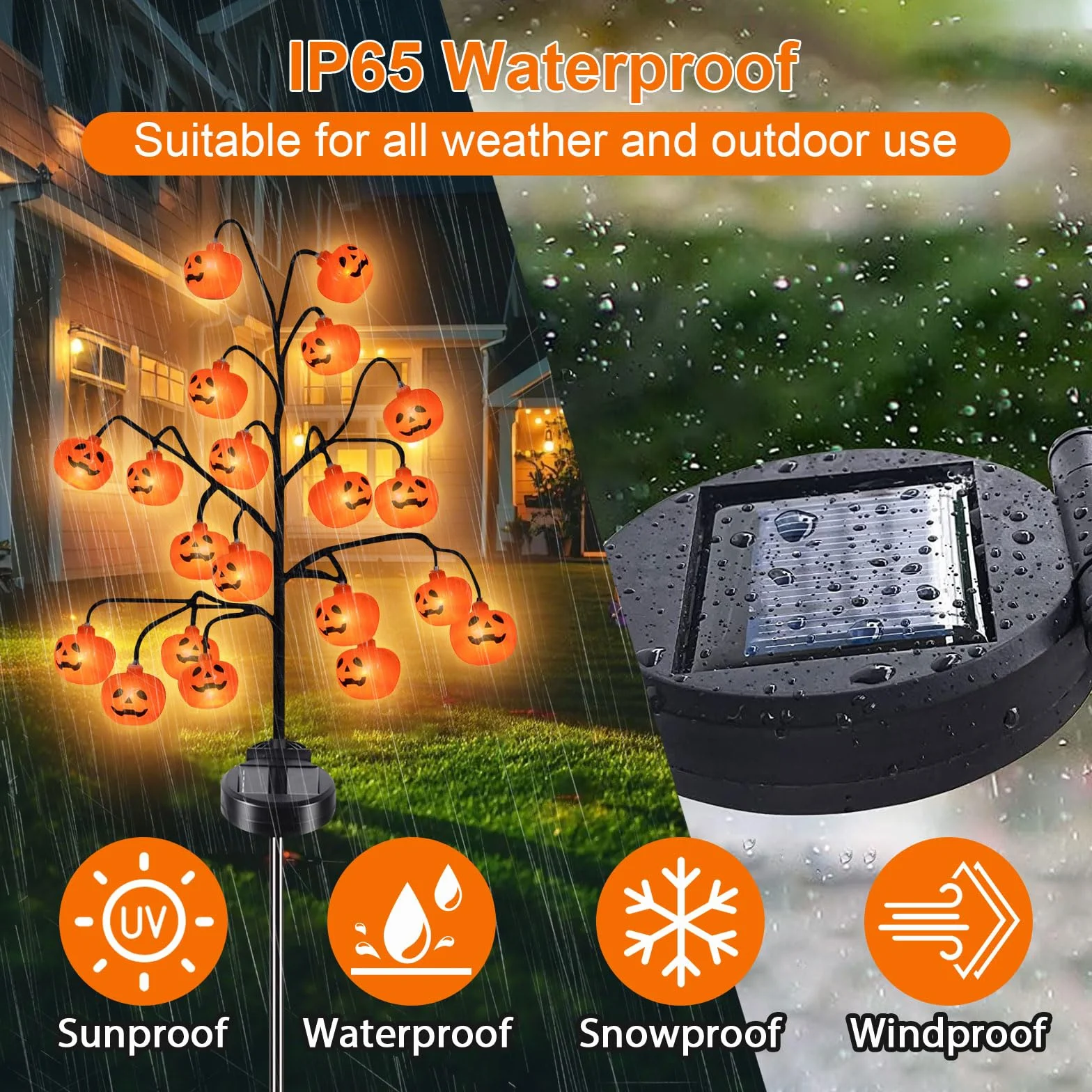 Dekoracja na Halloween, lampy solarne do ogrodu na zewnątrz, 2 sztuki, 20 diod LED, 2 tryby, wodoodporna, dekoracja, ogród, Halloween, pomarańczowa, dynia, lampion, ozdoba
