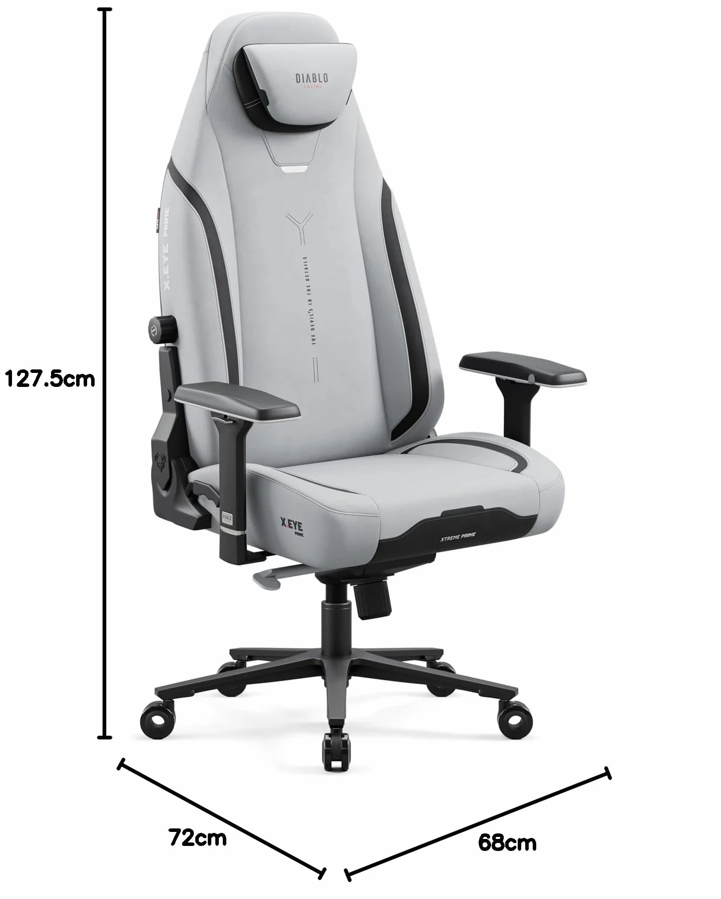 Diablo Fotel gamingowy X.Eye Prime Ergonomiczny Tkanina PC Fotel z Magnetycznym Zagłówkiem Funkcja chłodzenia Wytrzymały Tkanina 140 kg
