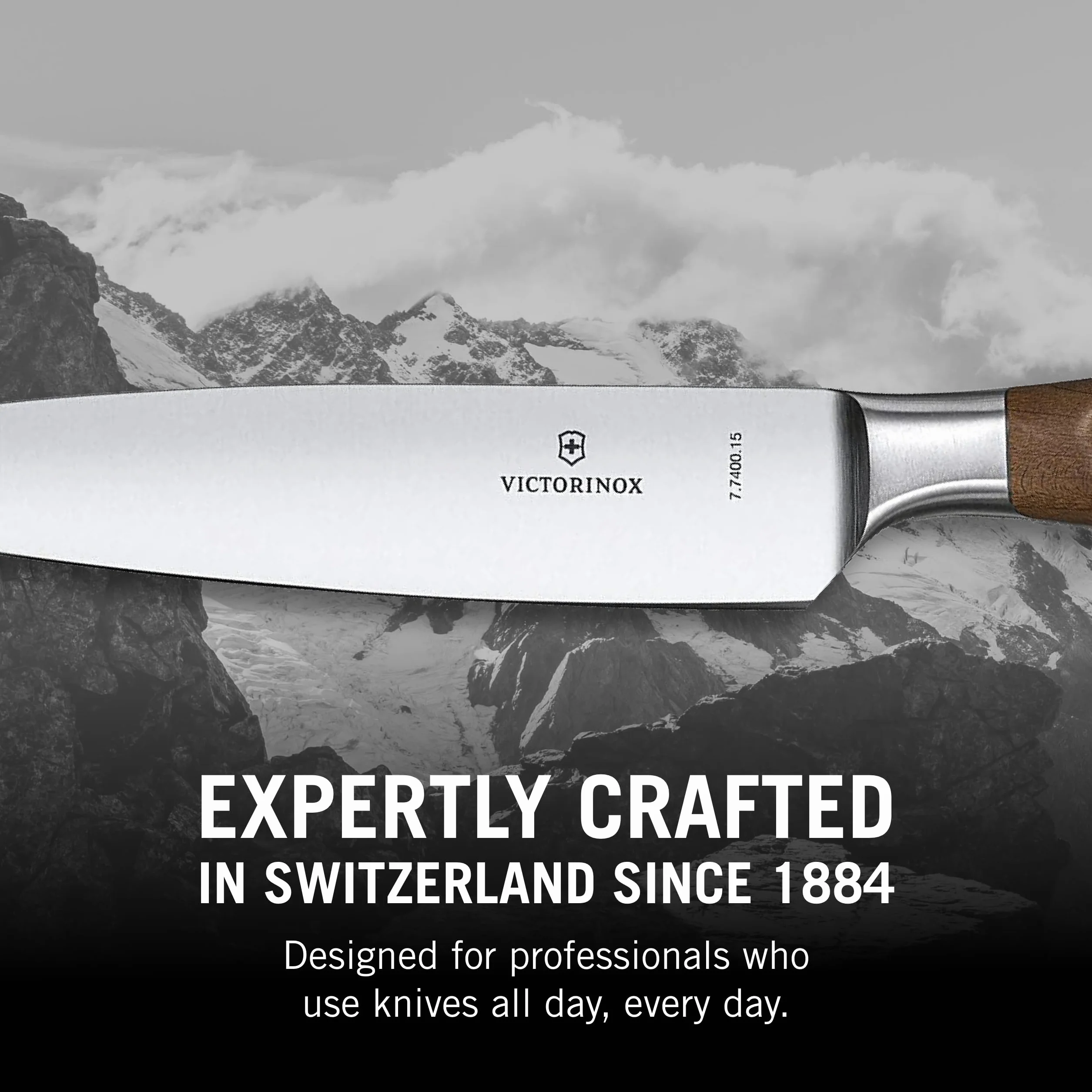 Victorinox Grand Maître Tranchiermesser, extra scharfe Klinge, gerader Schliff, Holzgriff, Braun