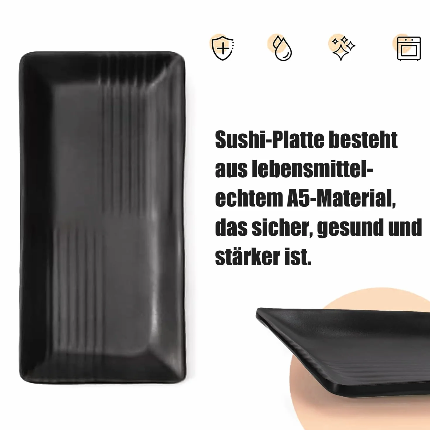 Talerz do sushi 8-częściowy łupkowy 21x10 cm z miseczkami i pałeczkami
