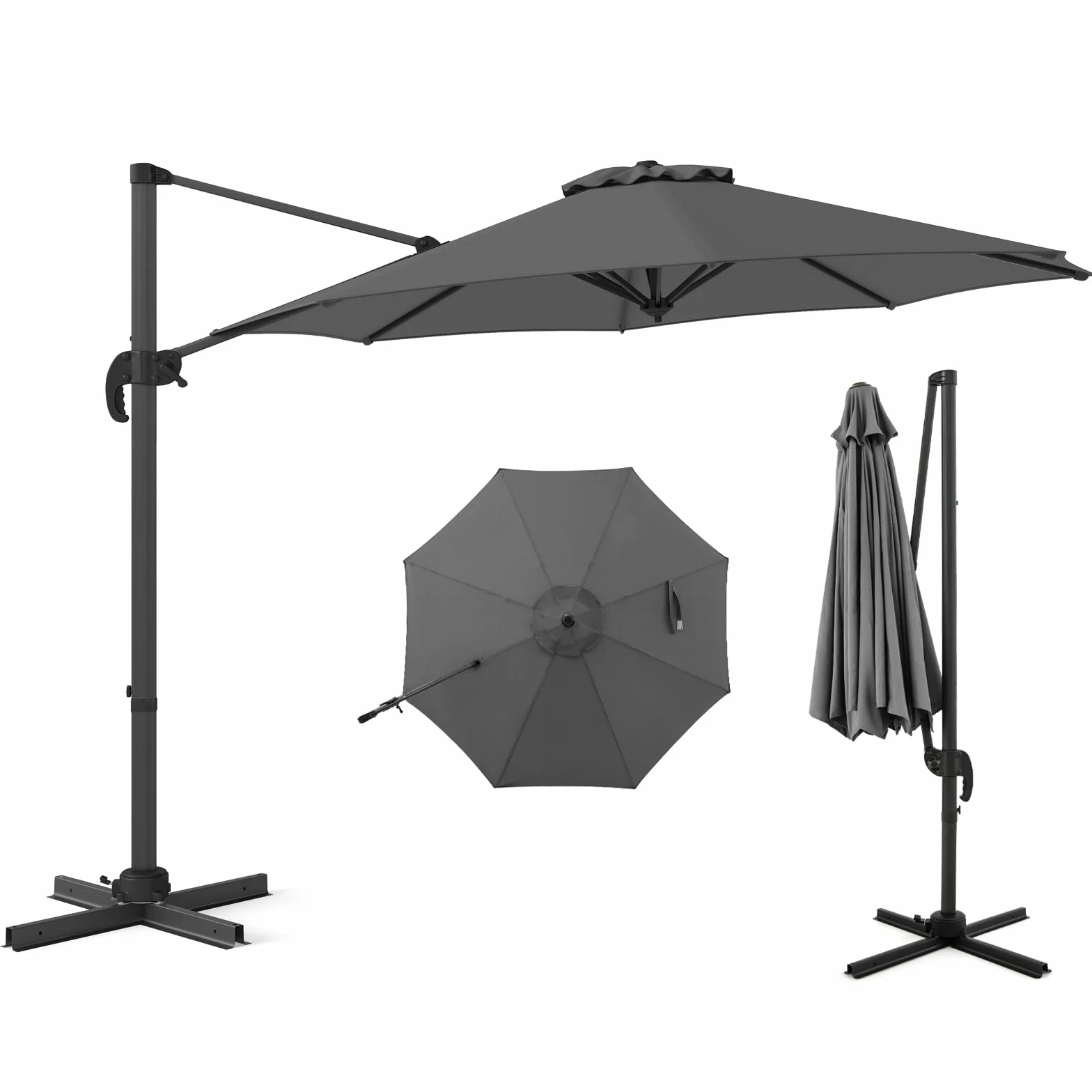 COSTWAY Parasol przeciwsłoneczny, 300 x 300 cm, z korbą, parasol ogrodowy, wychylny, obracany o 360°, duży parasol tarasowy, okrągły parasol do ogrodu, na taras