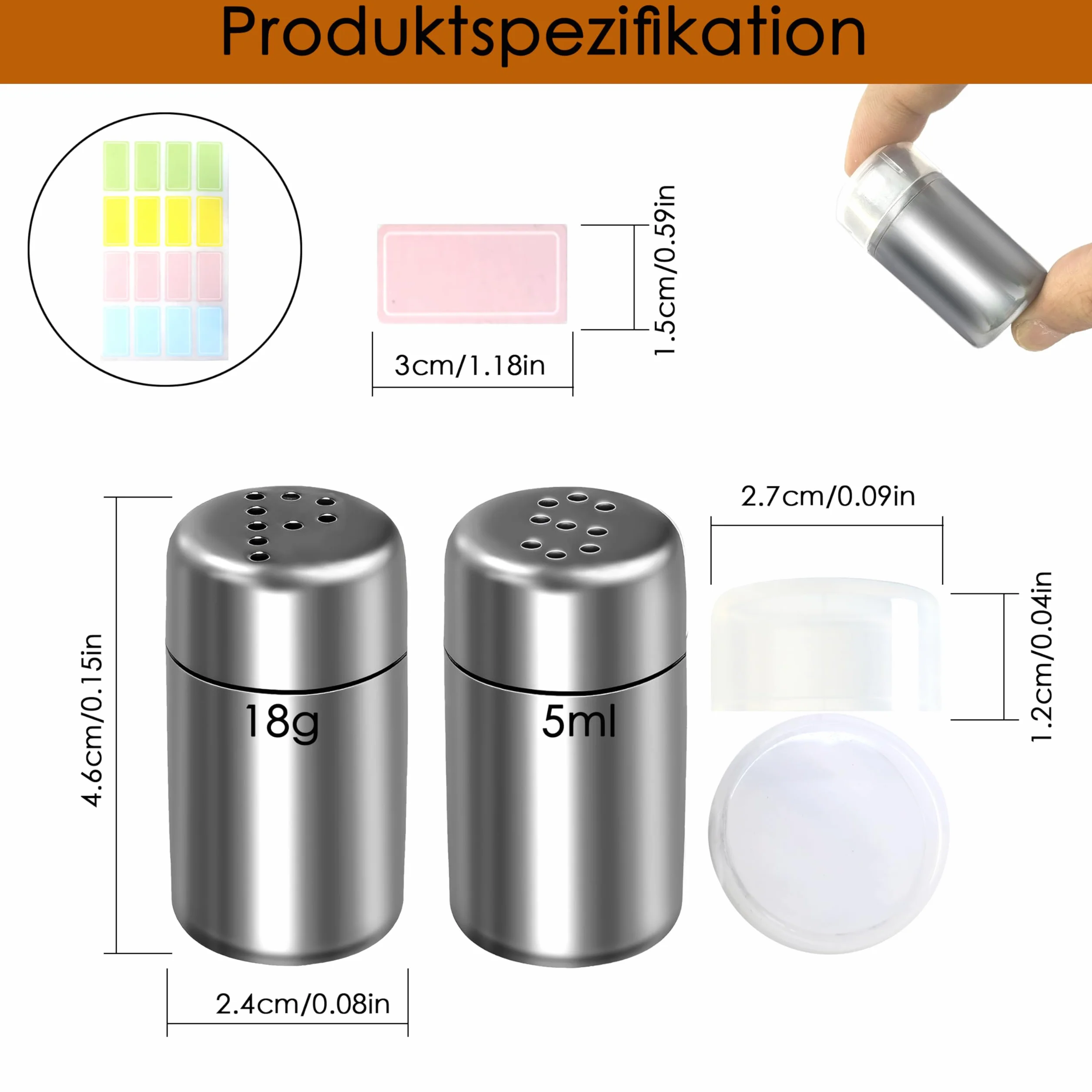 Mini solniczka do podróży 5 ml ze stali nierdzewnej 2 sztuki
