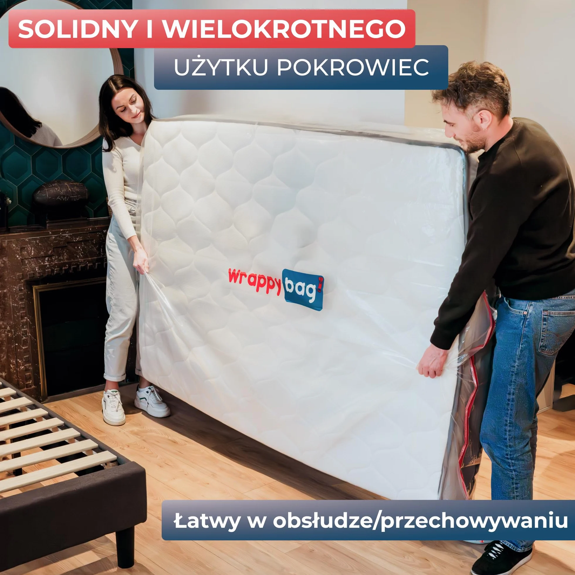 WRAPPYBAG – Plastikowy pokrowiec ochronny na materac – Wodoodporna i odporna na rozdarcie torba do przechowywania – do przenoszenia, przechowywania i transportu (160x200cm)