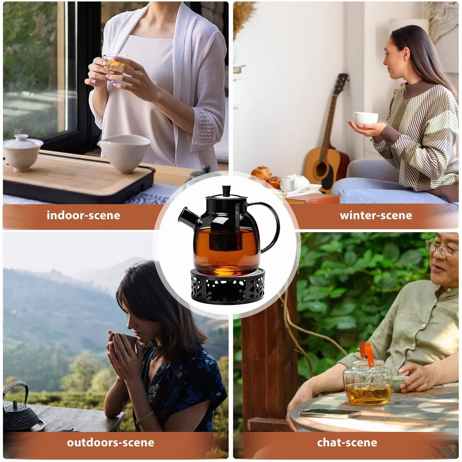Dzbanek do Herbaty 1500 ml z Podgrzewaczem, Dzbanek do Herbaty z Zaparzaczem i Pokrywką, Szklany Zaparzacz do Herbaty z Wyjmowanym Zaparzaczem do Herbaty sypanej, Herbaty Owocowej, Herbaty Zapachowej