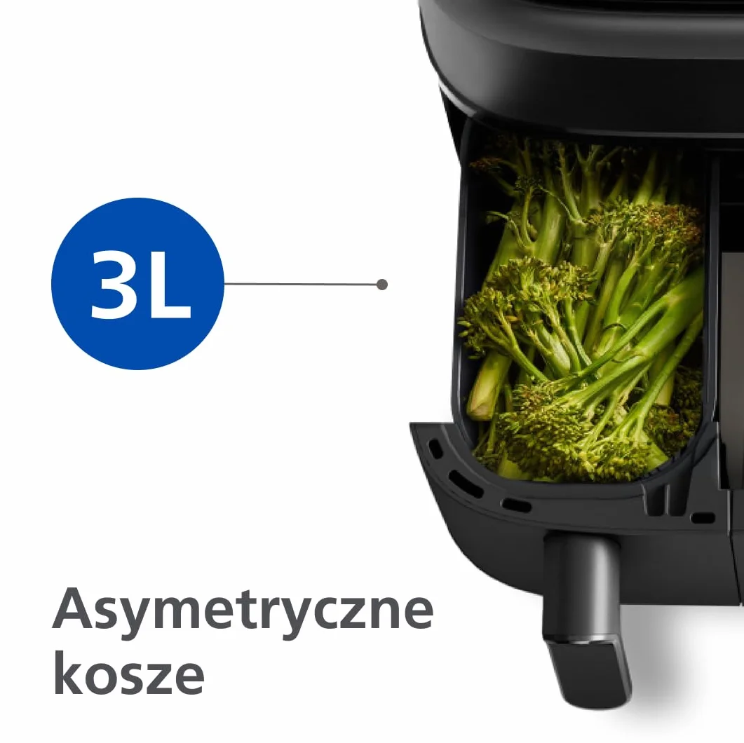 Philips Dual Basket AirFryer - zdrowe, szybkie i wszechstronne gotowanie, do pieczenia, gotowania i grillowania, duża pojemność 9 l, RapidAir, ekran dotykowy, konstrukcja z 2 szufladami (NA350/00)