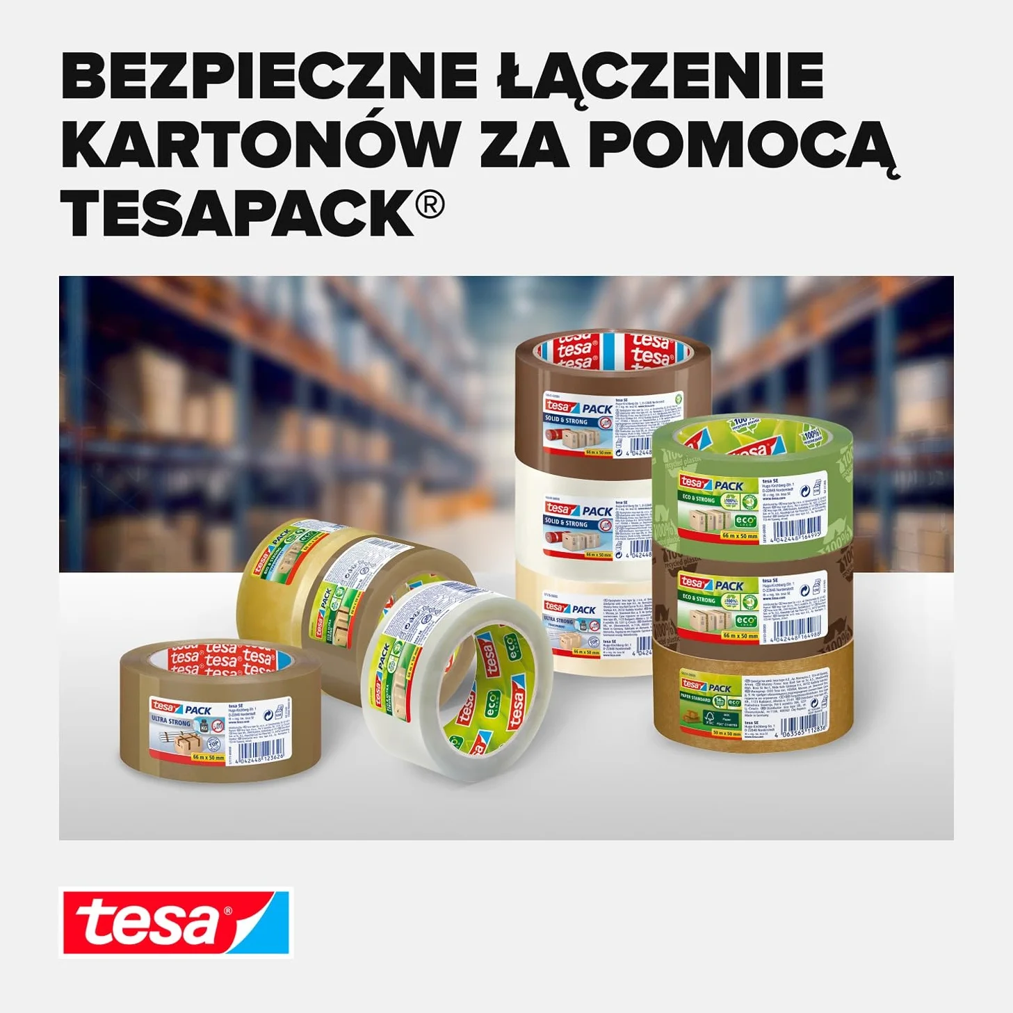 tesapack Crystal Clear transparentna taśma do pakowania – samoprzylepna taśma pakowa – przyczepna, niewidoczna – odporna na promieniowanie UV – 66 m x 50 mm – przezroczysta