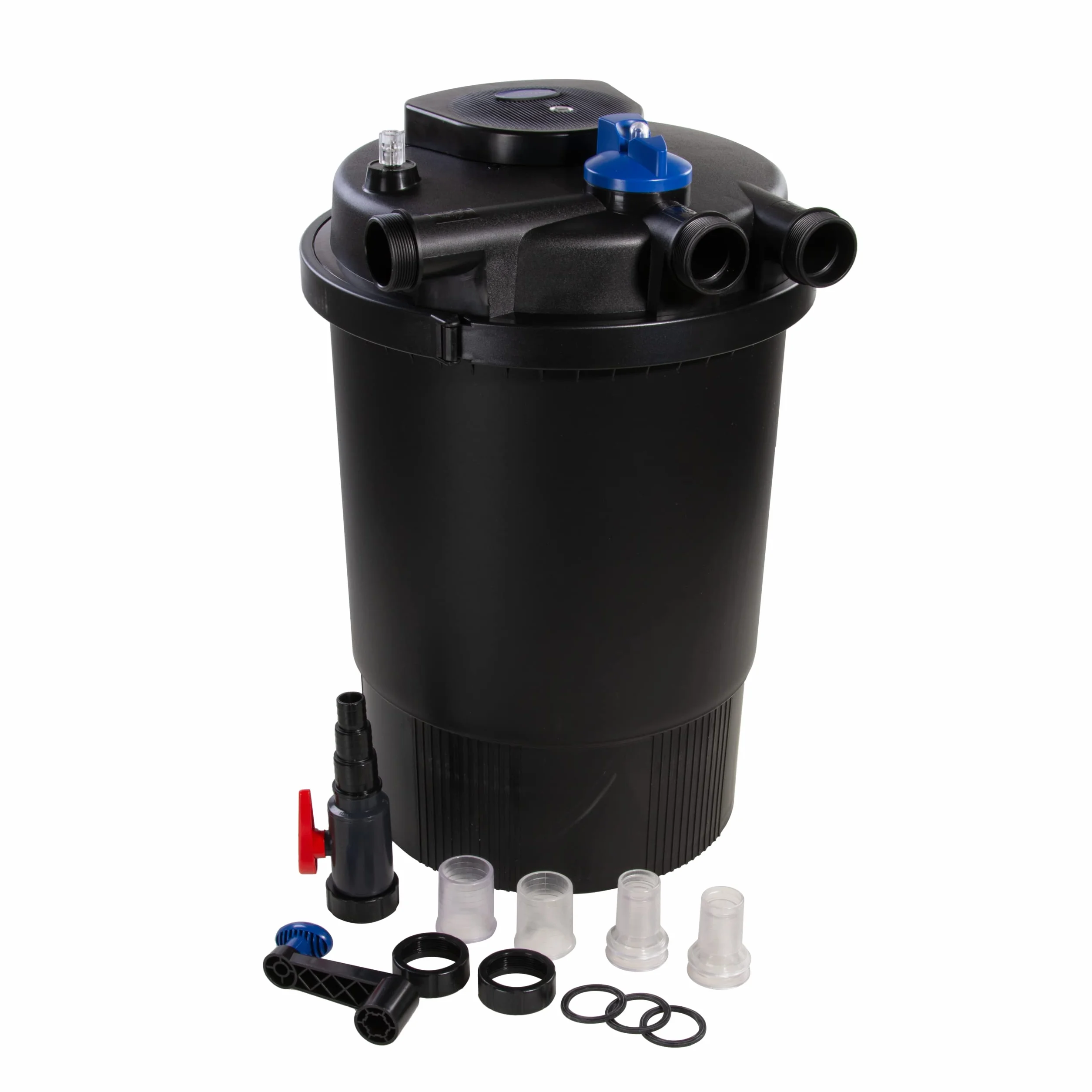 AquaForte GPF-30000 (55 W) filtr ciśnieniowy, moc 55 W, napięcie 230 V, częstotliwość 50 Hz, wlot/wylot 32/38 mm, zalecana ilość przepływu 12 000 l/h, odpowiedni do stawów ozdobnych do 60 000 litrów