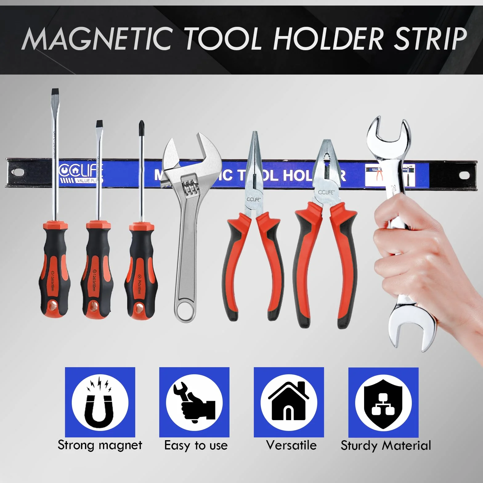 CCLIFE 4-częściowa Listwa magnetyczna na narzędzia 37 cm i 23 cm 13 kg Magnetyczna listwa narzędziowa do warsztatu