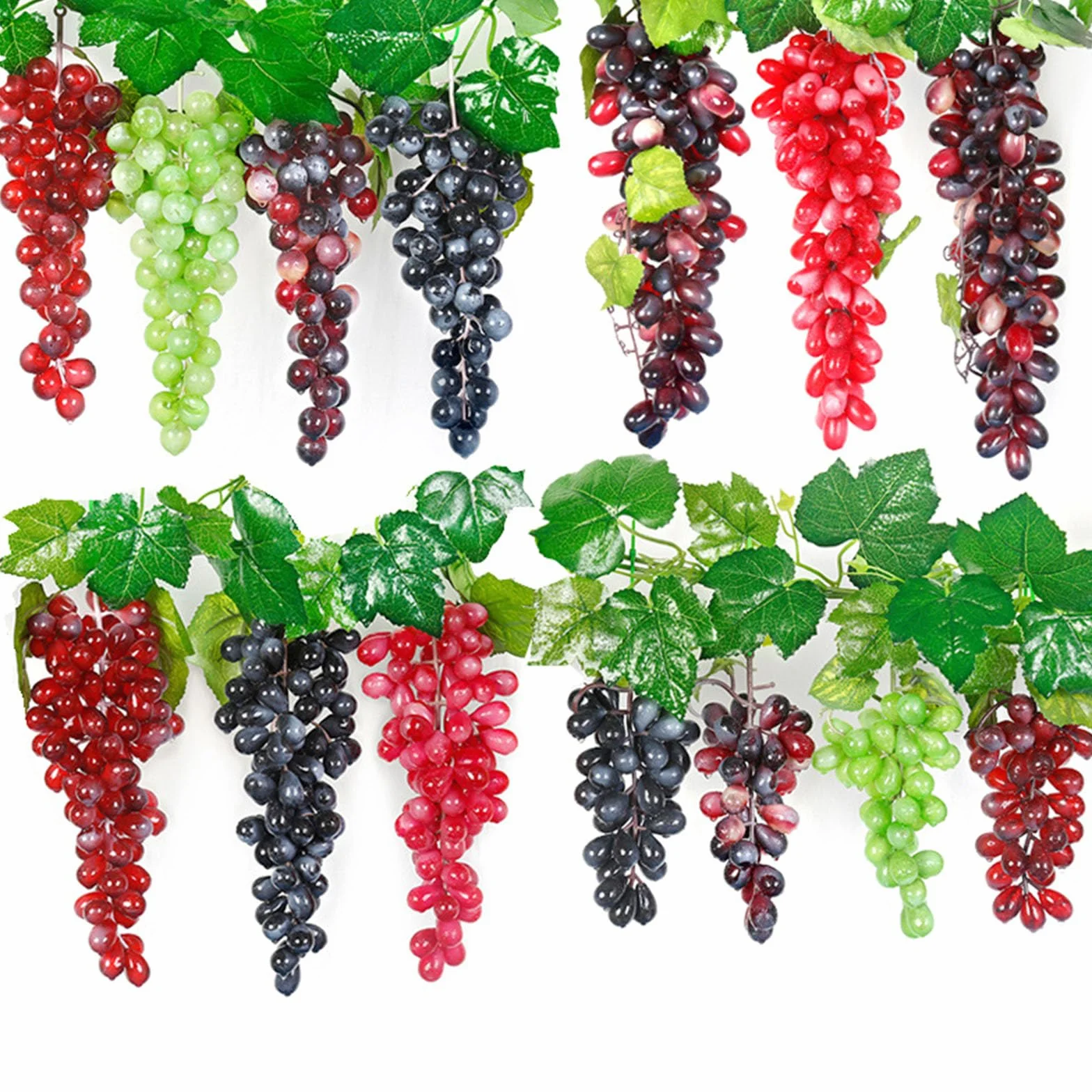 8 kiści sztucznych winogron, sztuczne winogrona z winogronami, czarne, dekoracyjne wiązki winogron, do vintage, na ślub, owoce, wino, dekoracja, sztuczne owoce, rekwizyty